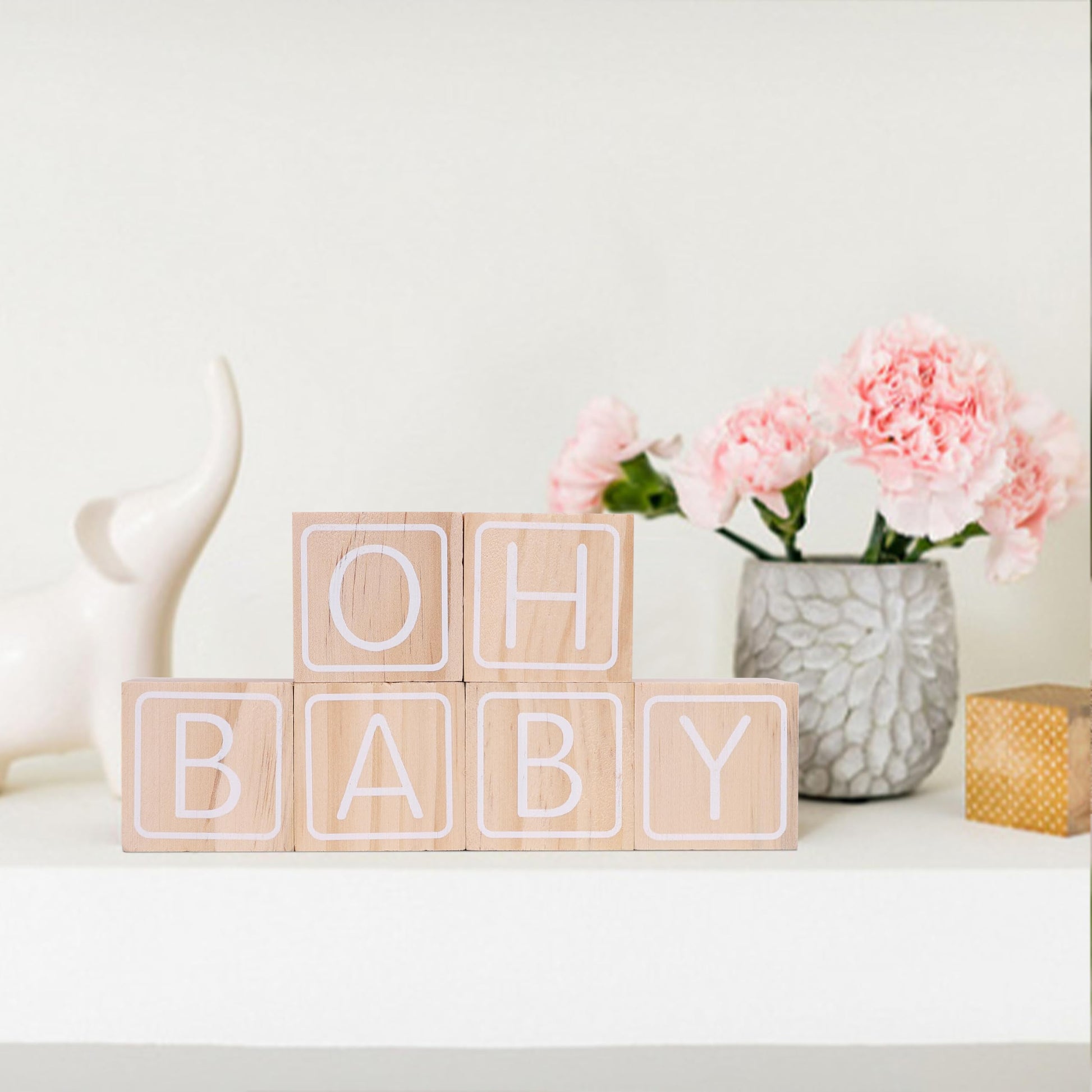 Baby Shower Wooden Block Decorations - OH BABY Sign Little Blocks, (Set of 6),for Baby Shower Party Table Centerpiece Decoration, Guestbook Keepsake