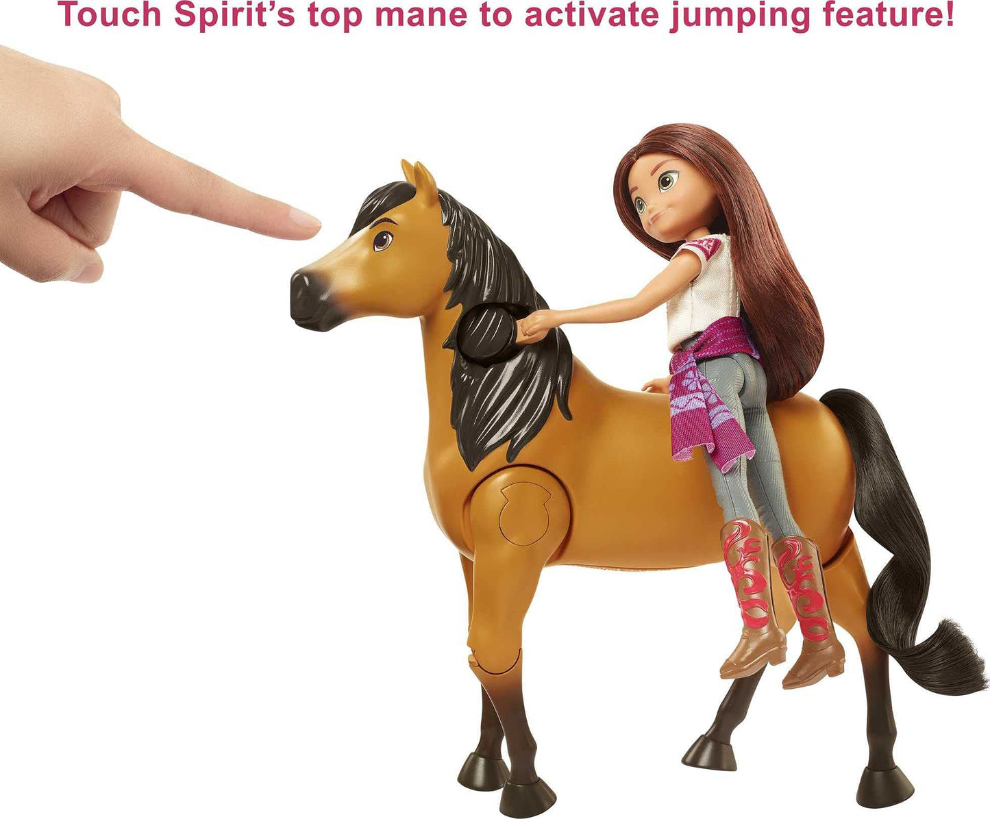 Mattel Spirit Untamed Lucky Doll & Spirit Horse Figure, Ride Together Playset & 2 Accessories, Doll "Jumps" & "Rides" on Walking Horse