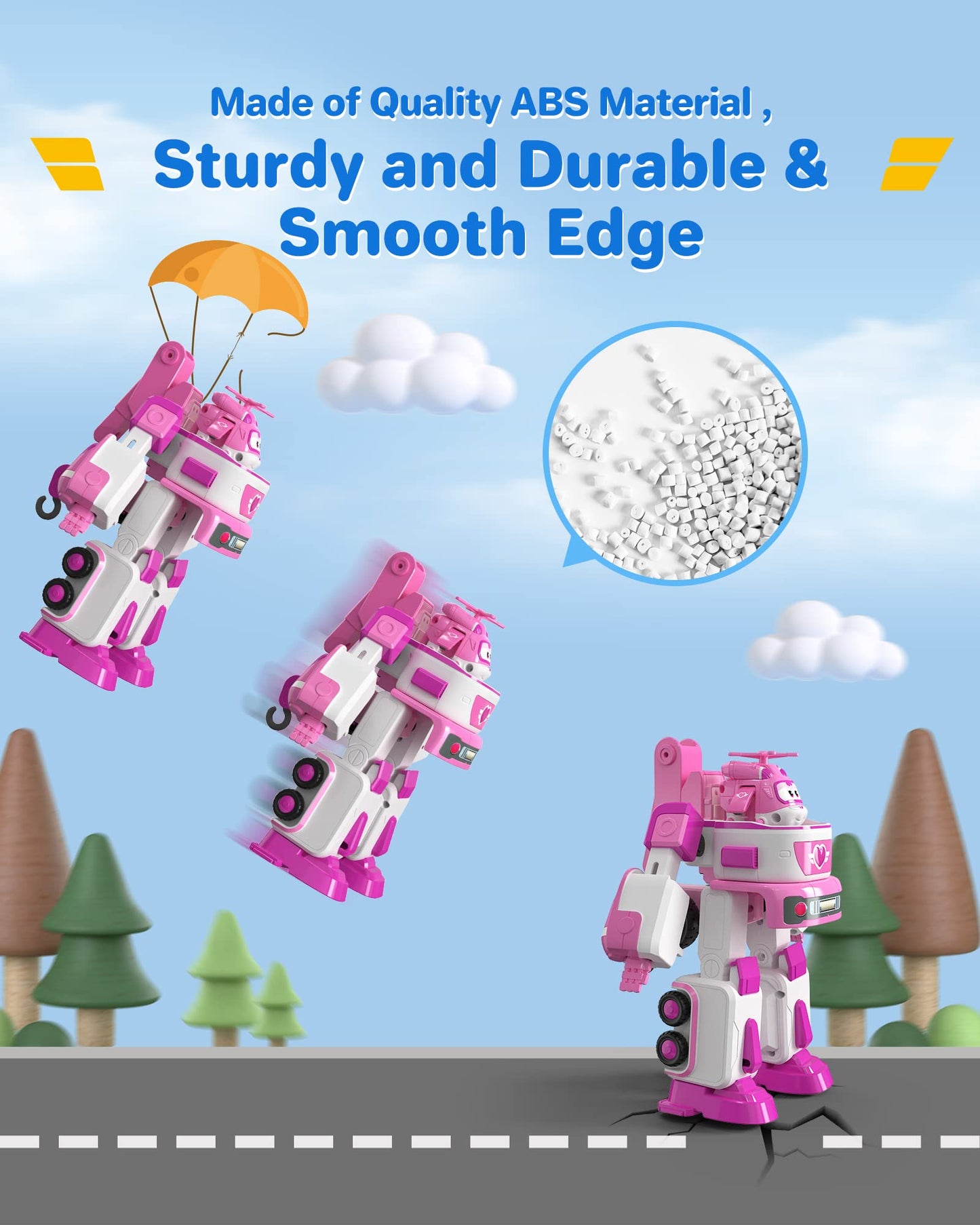 Super Wings - 7' Dizzy's Rescue Tow with 2' Pink Transform-a-Bot Mini Figure,Transforming Airplane Toy Vehicle Set,Toy for 3 4 5 Year Old Boys