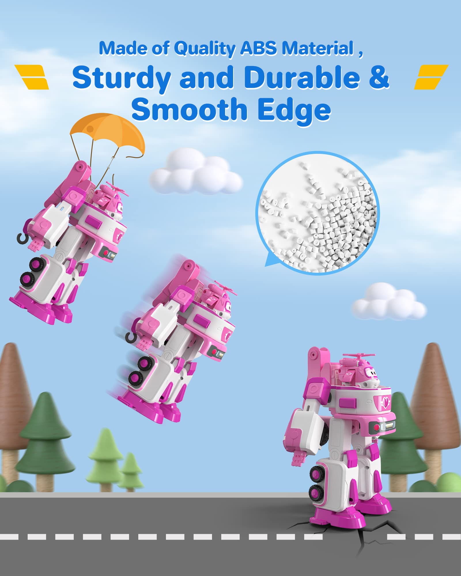 Super Wings - 7' Dizzy's Rescue Tow with 2' Pink Transform-a-Bot Mini Figure,Transforming Airplane Toy Vehicle Set,Toy for 3 4 5 Year Old Boys