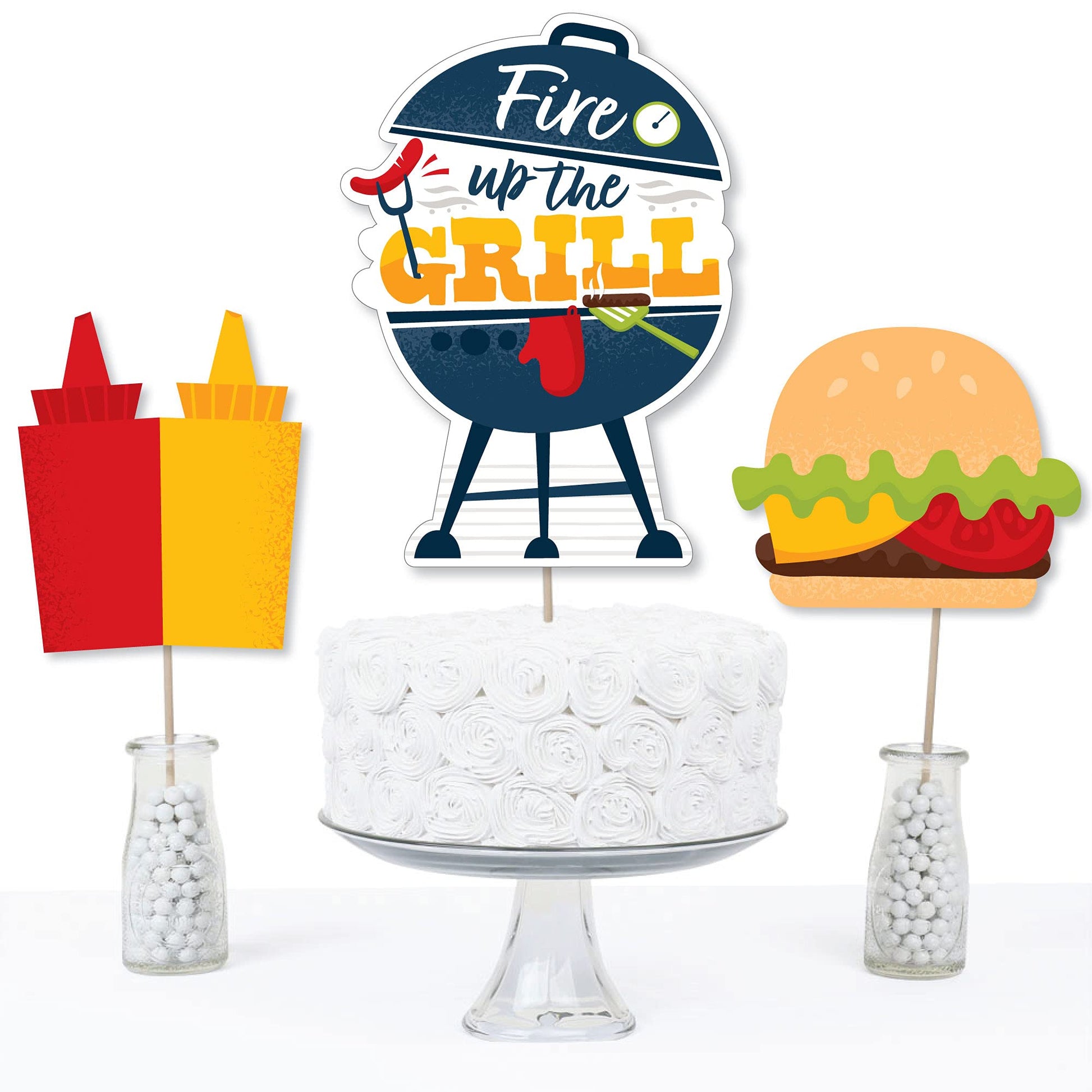 Big Dot of Happiness Fire Up the Grill - Summer BBQ Picnic Party Centerpiece Sticks - Table Toppers - Set of 15