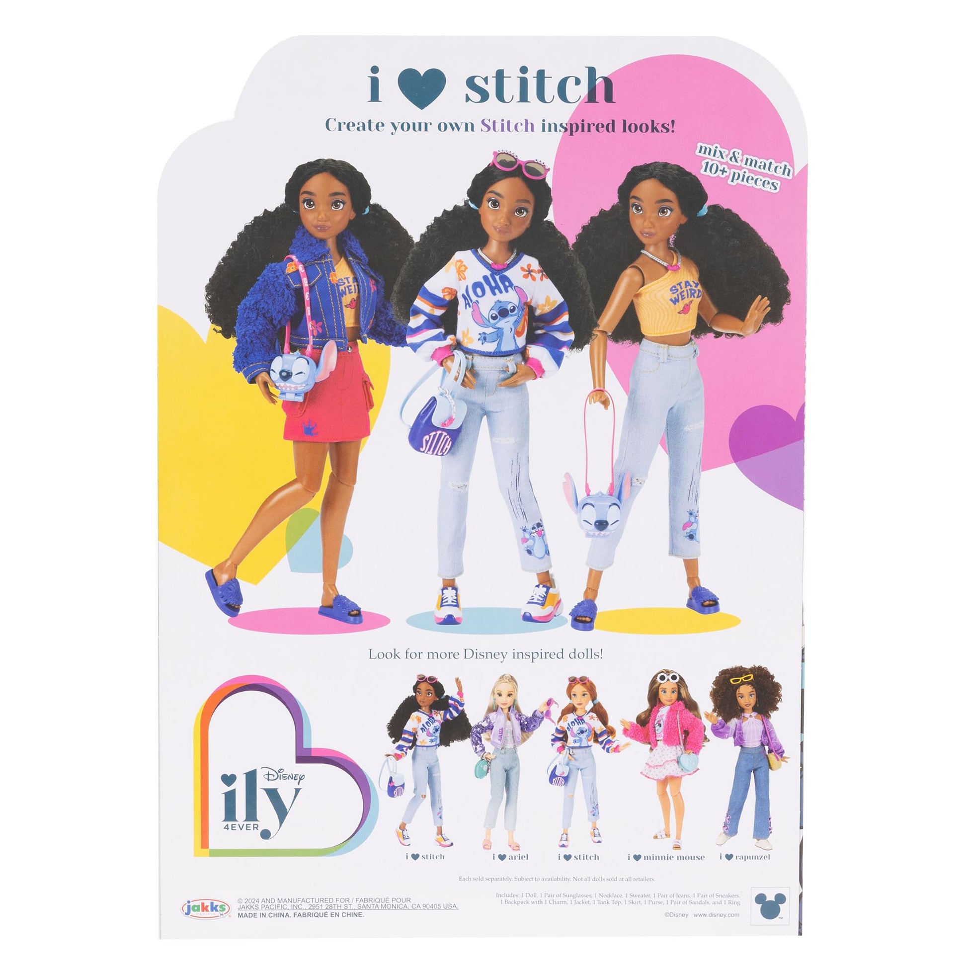 Disney ILY 4EVER Fashion Dolls Dark Hair Stitch 11.5" Tall with 13 Points of Articulation, Two Complete Mix-and-Match Outfits and Mickey Ring for You!