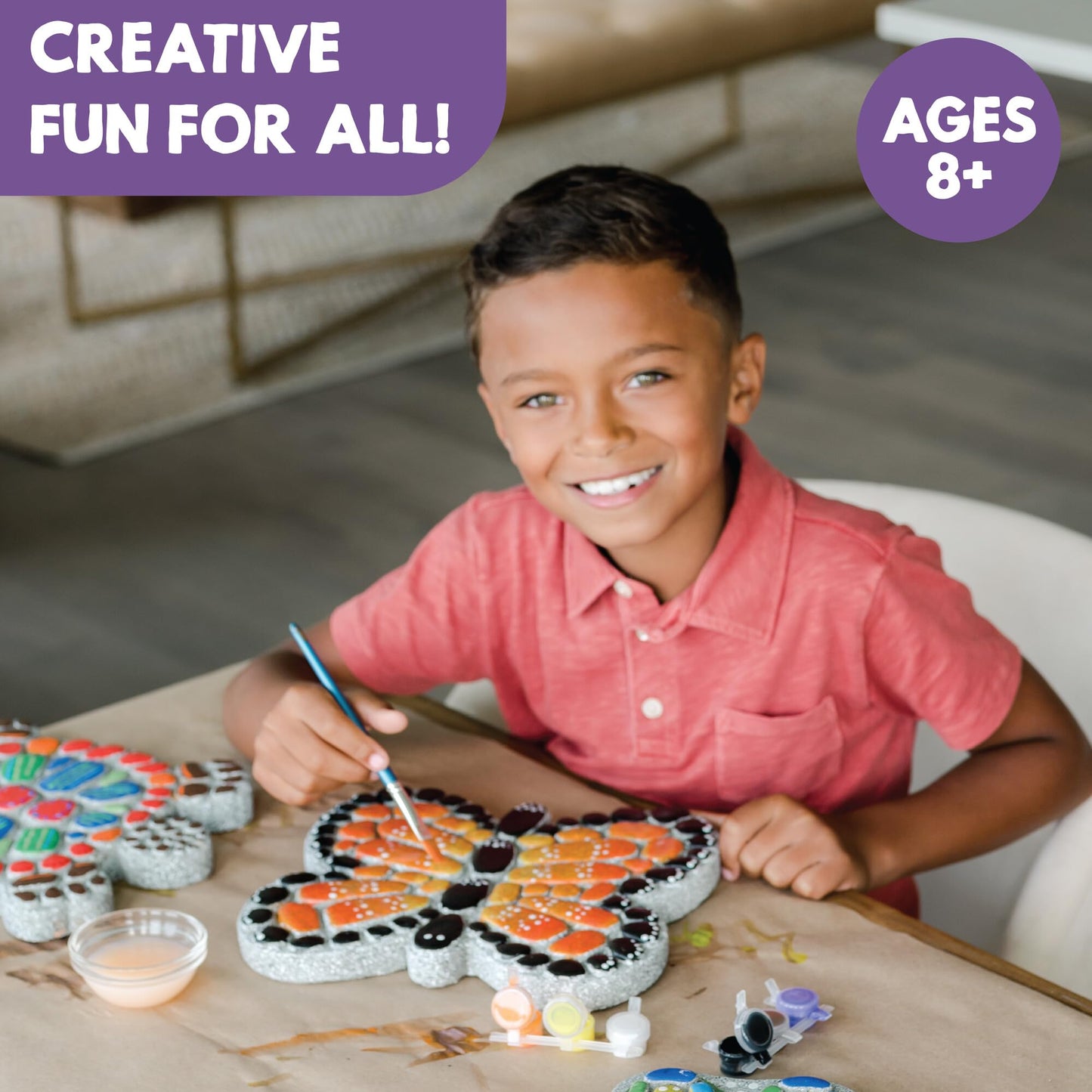 MindWare Paint Your Own Stepping Stone Butterfly, Rock Painting Kit, Stepping Stones Crafts for Kids Ages 8 & up