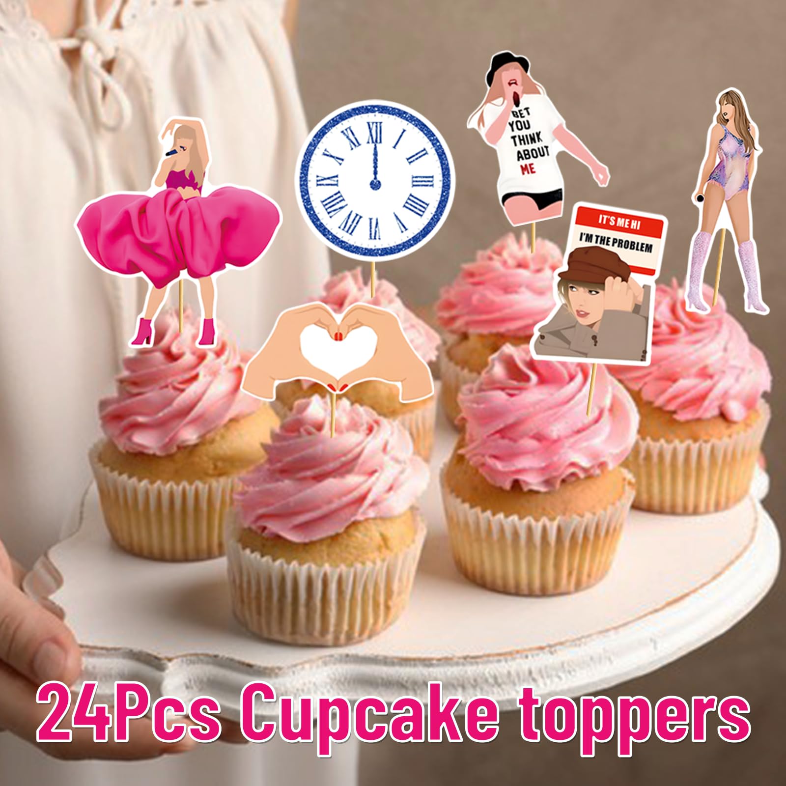 24pcs Popular Happy Birthday Cupcake Toppers, In My Birthday Era Cupcake Toppers, Super Star Party Cake Decorations, In My Era Decorations For Party