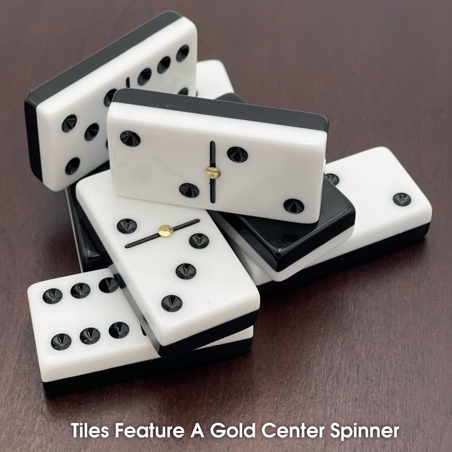 Black and White Double 6 Two Tone Jumbo Domino Tiles with Spinner