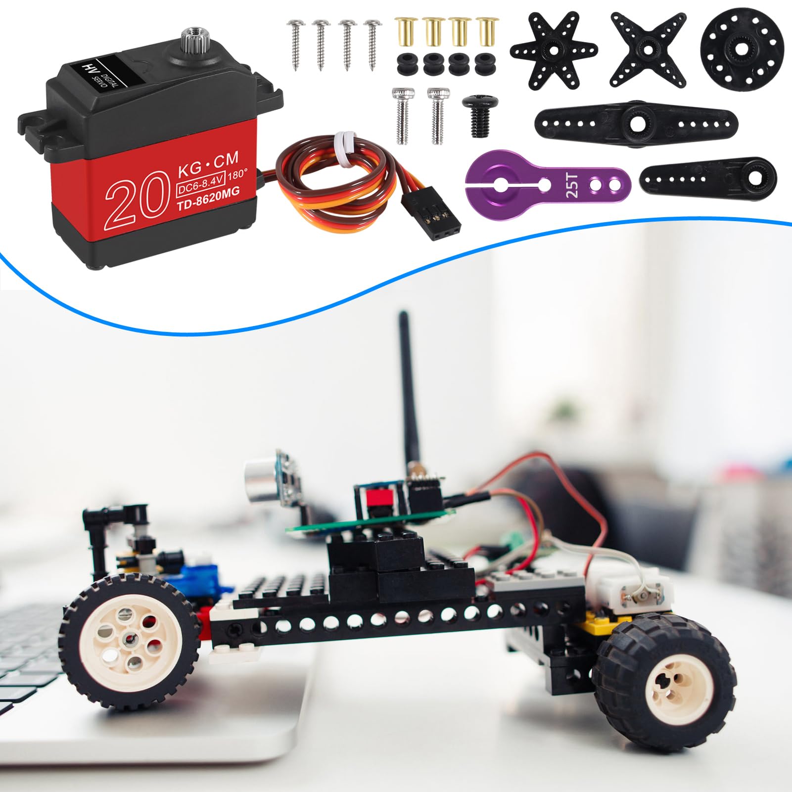DWEII 2PACK 20KG RC Servo High Torque Servo Motors,Waterproof Metal Gear Steering Servo for 1/8 1/10 RC Car Robot DIY, Digital Servo with 25T Servo