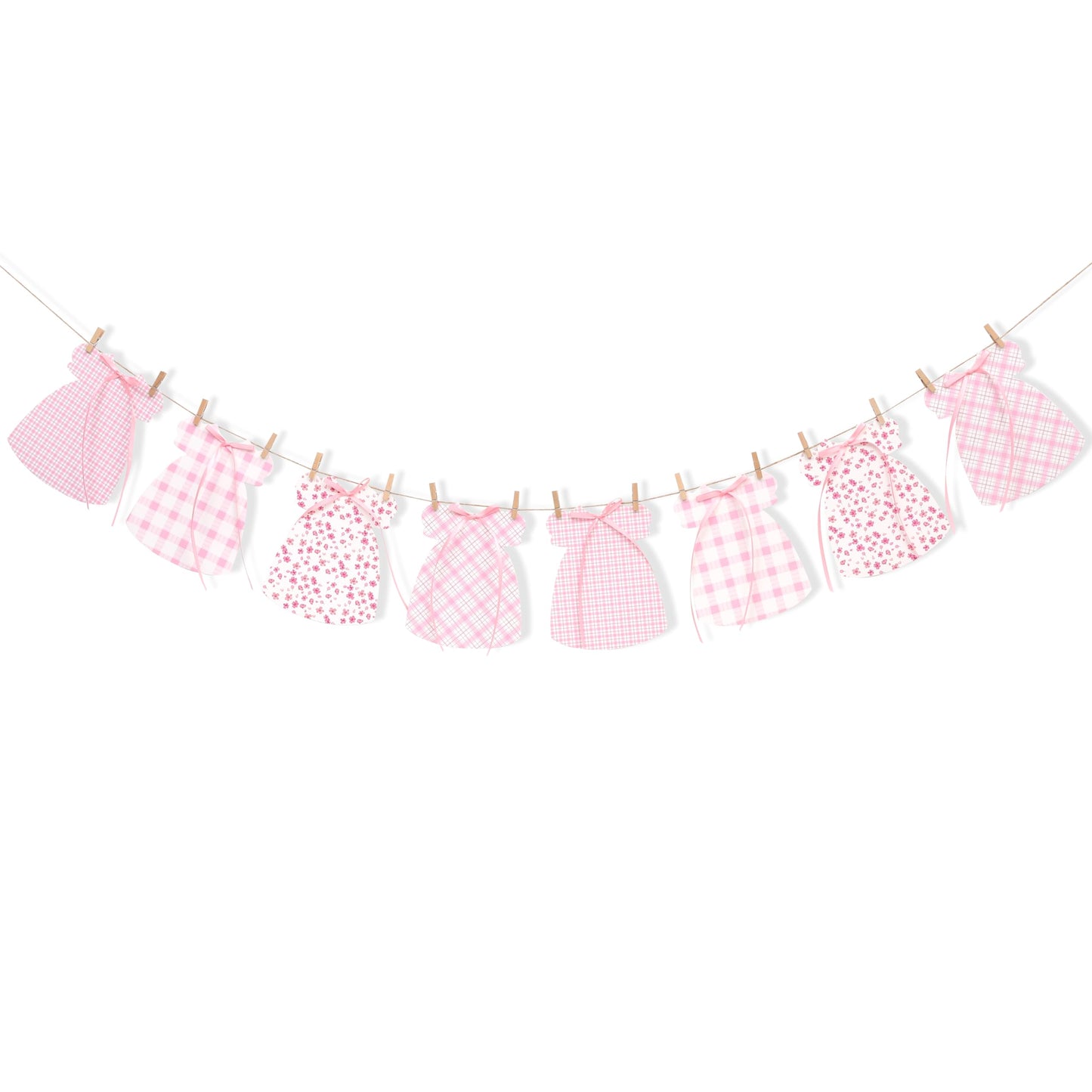 Pink Gingham Baby Dress Bodysuit Banner,Bow Gender Reveal Baby Shower Decor