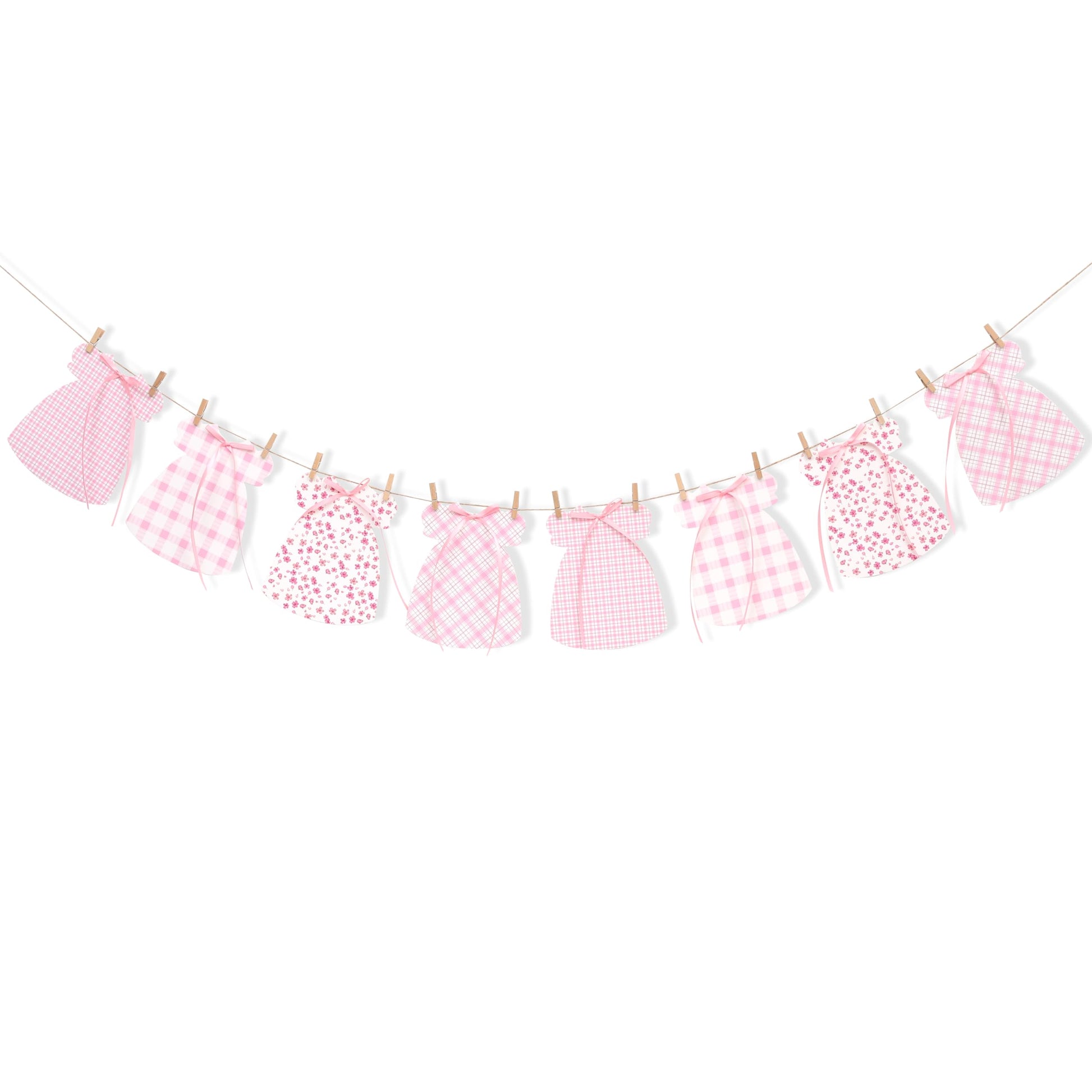 Pink Gingham Baby Dress Bodysuit Banner,Bow Gender Reveal Baby Shower Decor