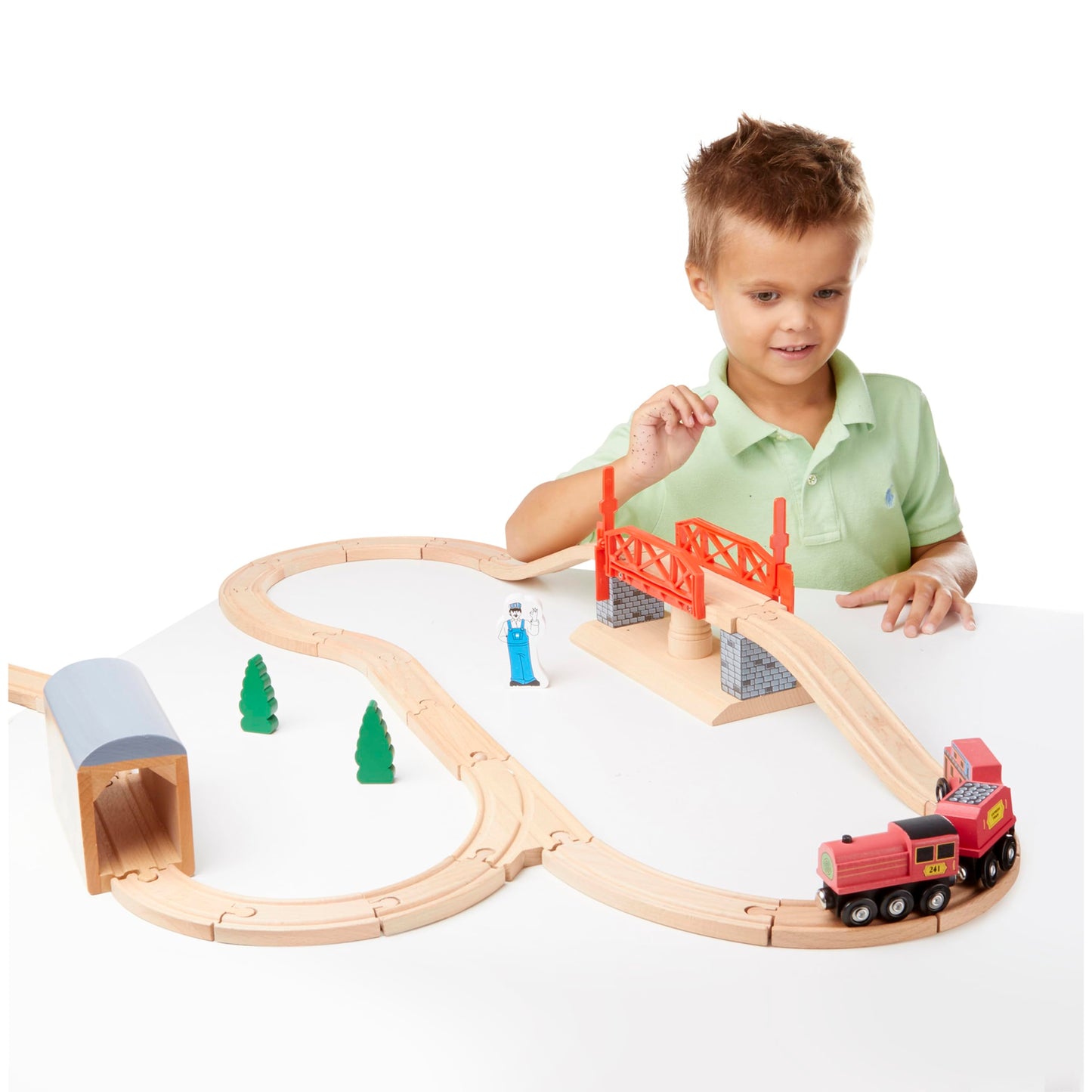 Melissa & Doug Swivel Bridge Wooden Train Set (47 pcs)
