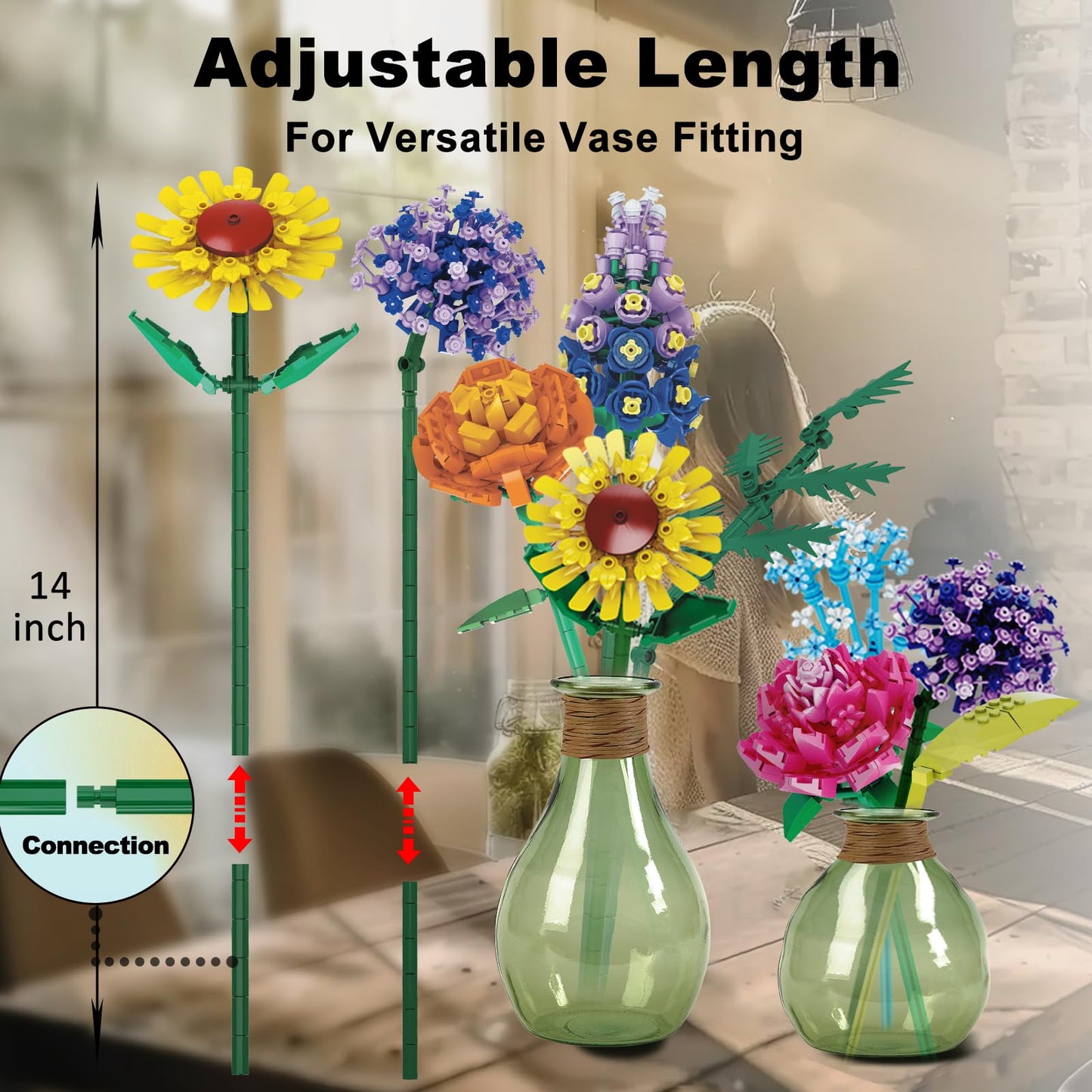 Flowers Bouquet Building Set for Adults, Wildflowers Icon Flowers Botanical Collection Kits Compatible with Lego Flowers, Valentines Flowers Sets