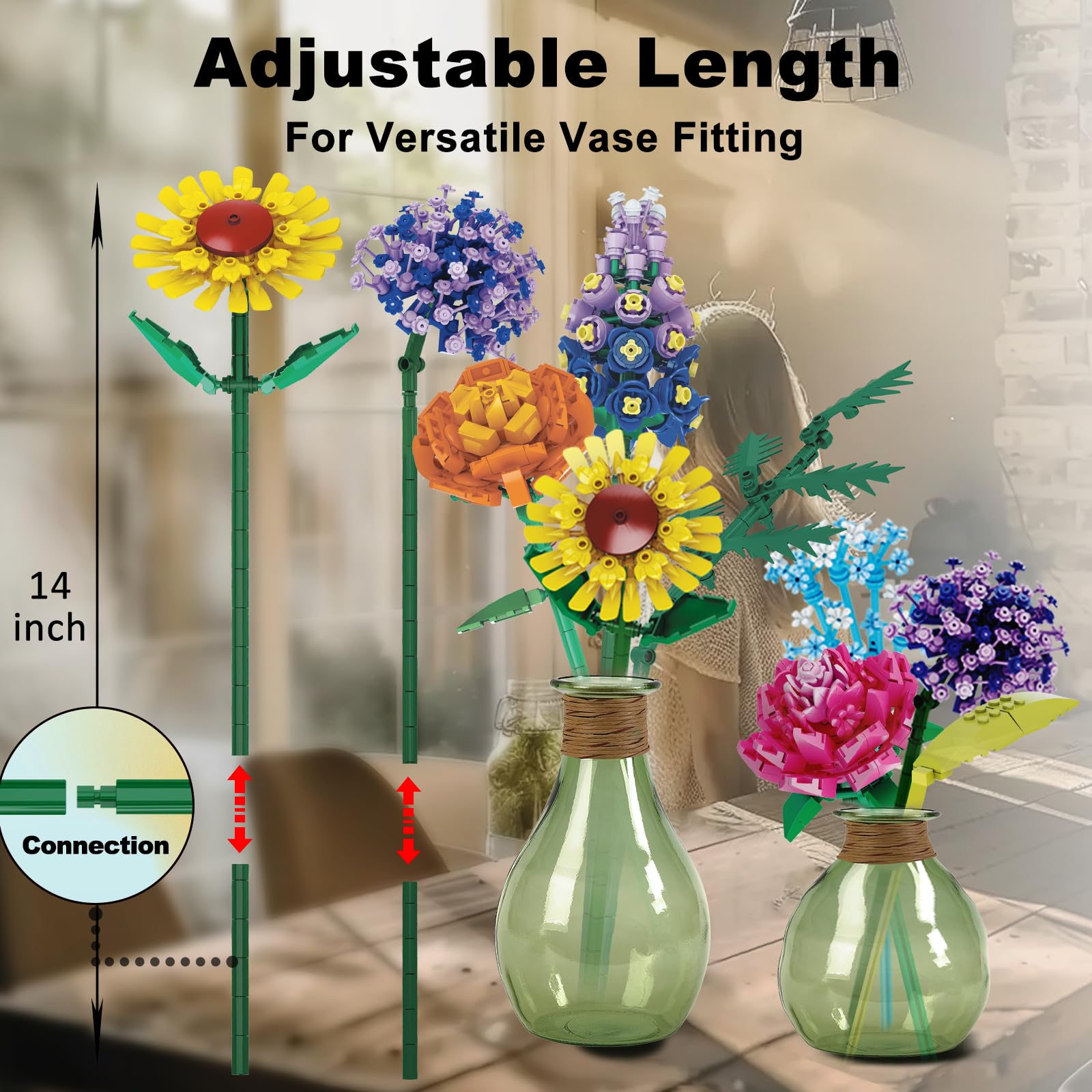 Flowers Bouquet Building Set for Adults, Wildflowers Icon Flowers Botanical Collection Kits Compatible with Lego Flowers, Valentines Flowers Sets