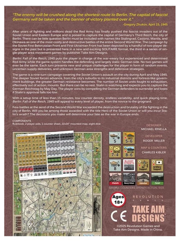 Revolution Games Berlin: Fall of The Reich 1945, Solitaire World War II Strategy Board Game, for Adults Ages 18+