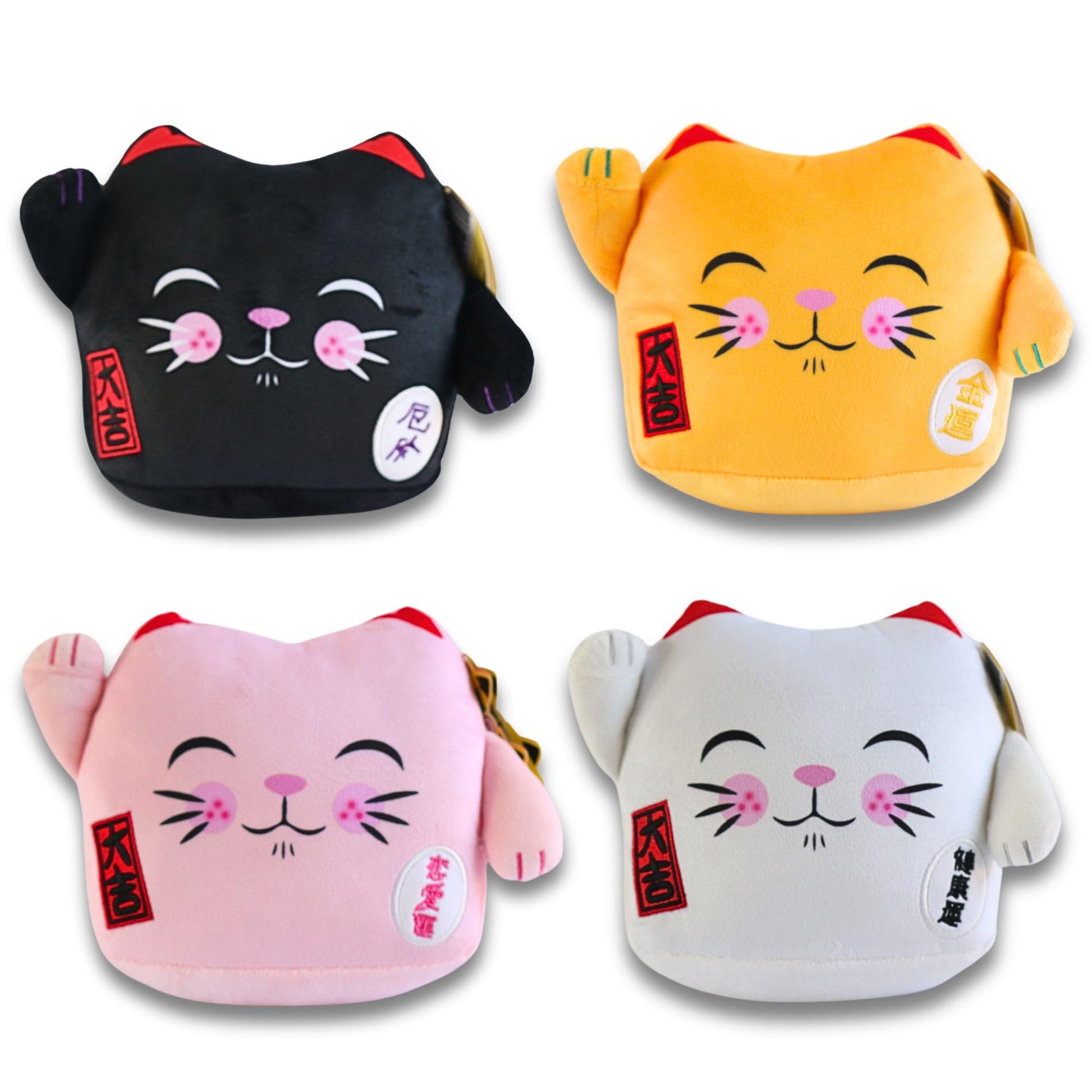 Lucky Cat Official 8" Plush, Cute Stuffed Animal Maneki Neko Anime Plush Waving Cat, White Color Cat Plush, Plushie Lucky Cat Waving Arm Stuffies