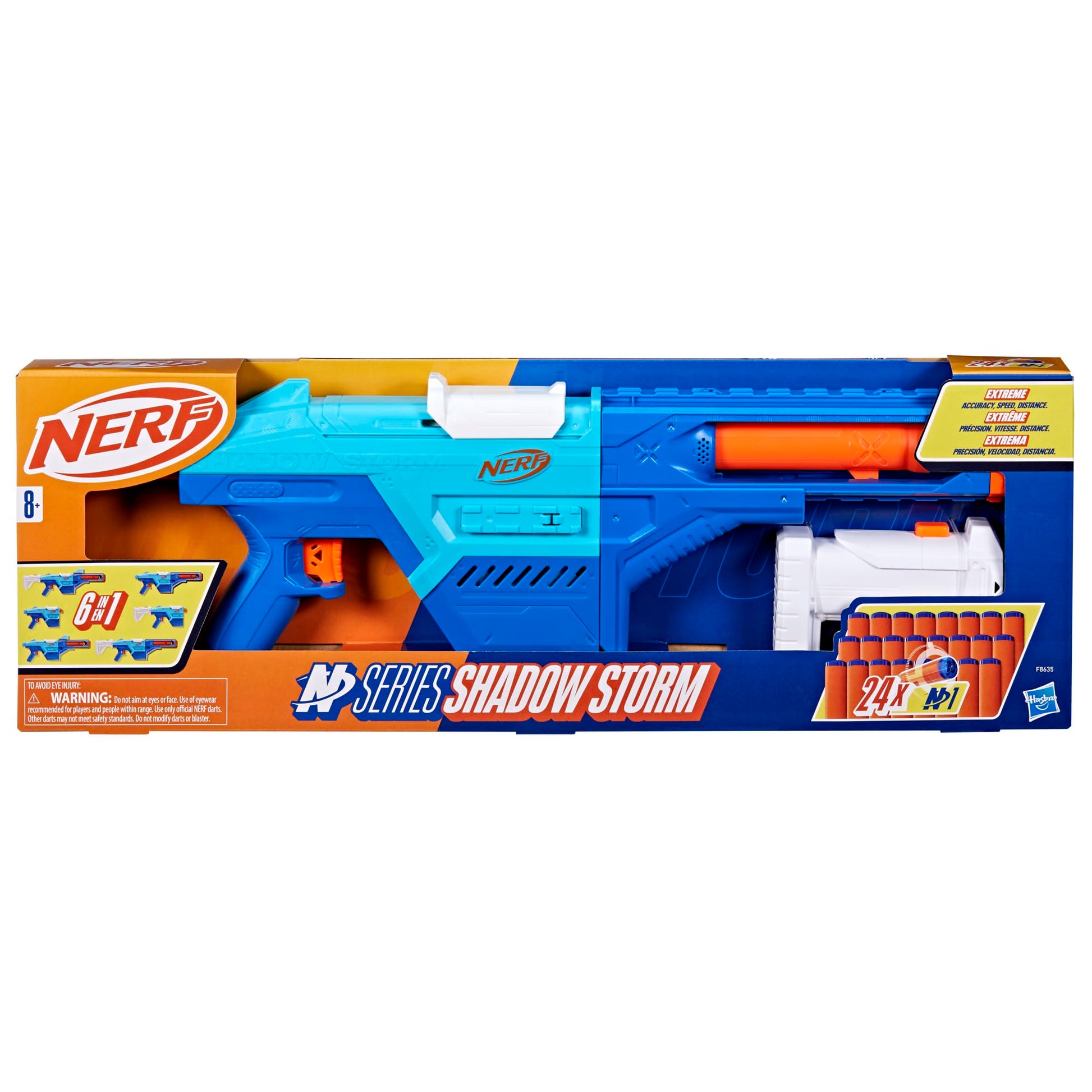 Nerf N Series Shadow Storm Dart Blaster, Stock, Barrel, Sight, 24 Nerf N1 Darts Compatible Only with Nerf N Series Blasters, Kids Gifts, Ages 8+