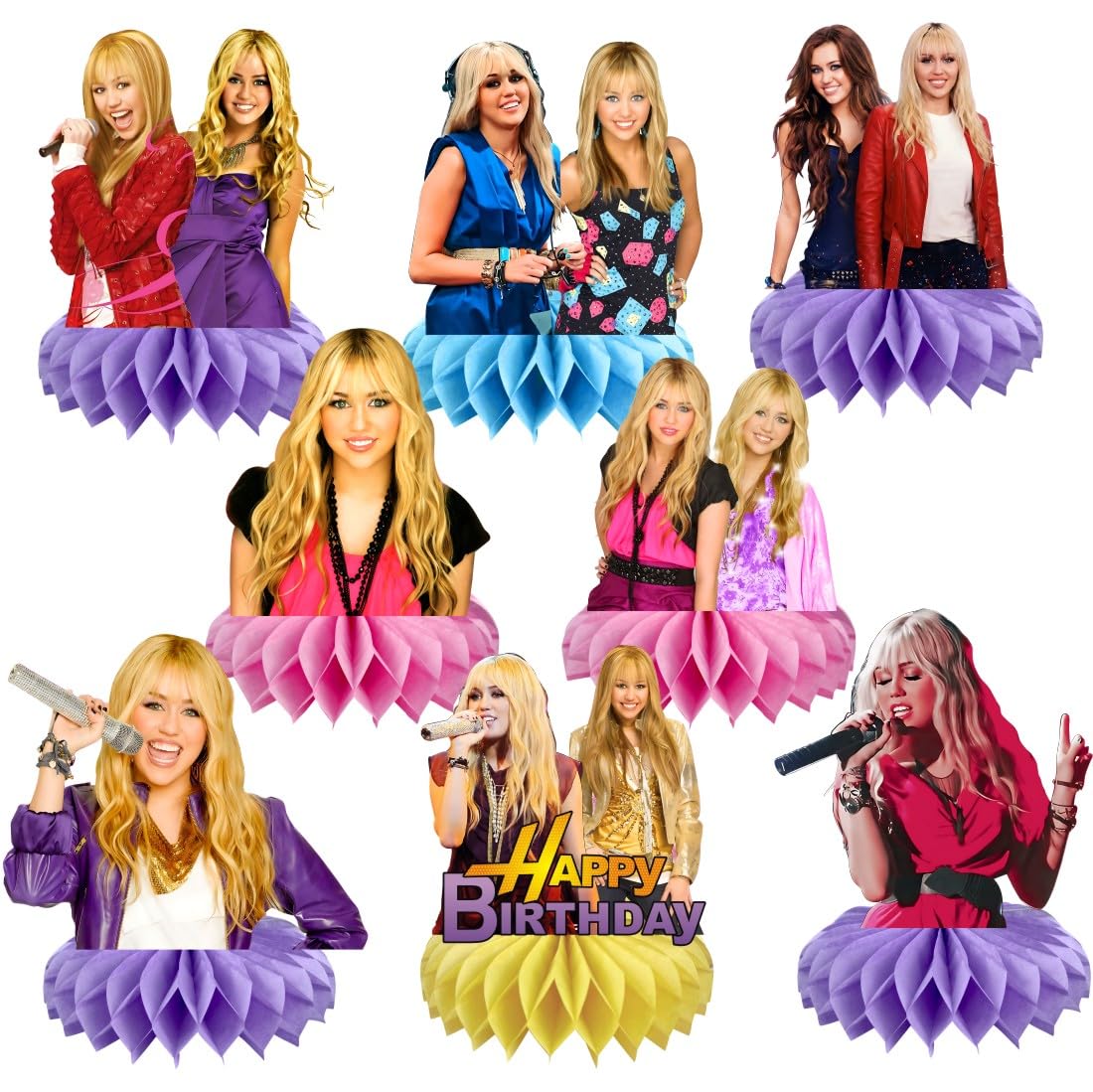 8Pcs Hannah Montana Table Centerpieces Birthday Party Supplies Double Side Table Decorations for Hannah Montana Themed Party Decorations