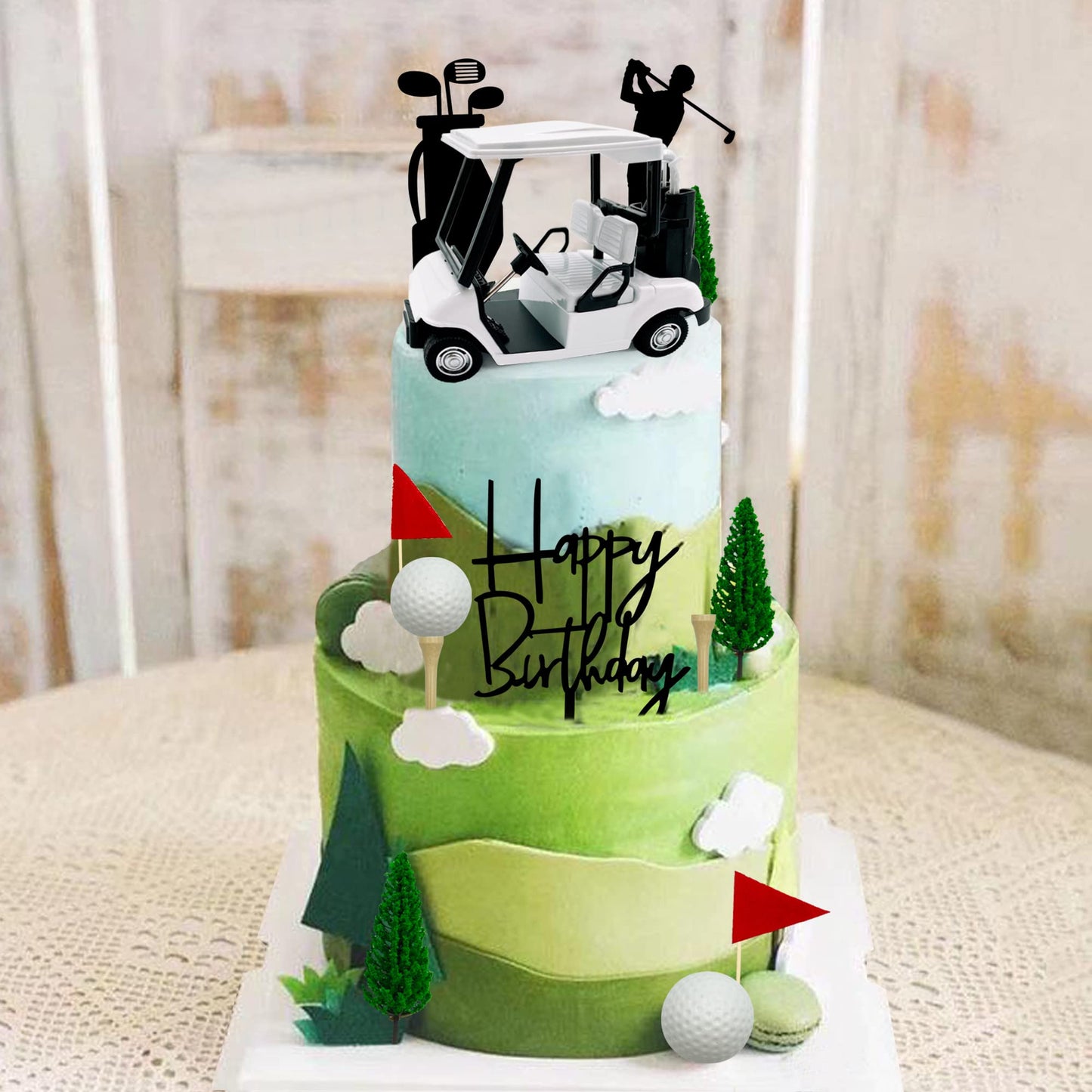 2026 New Golf Cake Decorations Golf Cart Cake Toppers Heading for The Green Cake Topper for Golfers with Cart Flag Golf Ball for Golf Theme Party