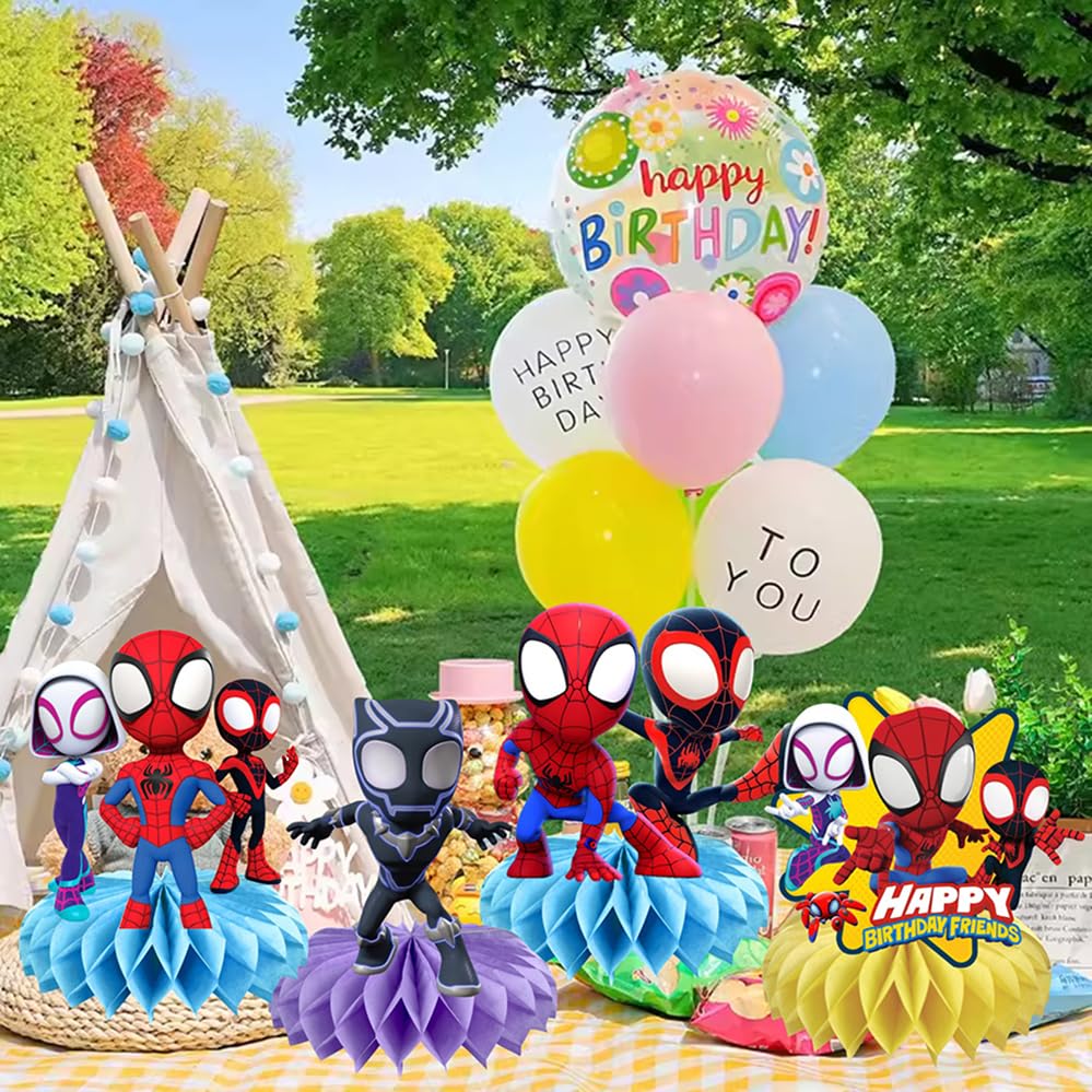 8Pcs Spider and His Friends Honeycomb Table Centerpiece, Cartoon Birthday Party Supplies Table Decorations for Kids Party Decorations