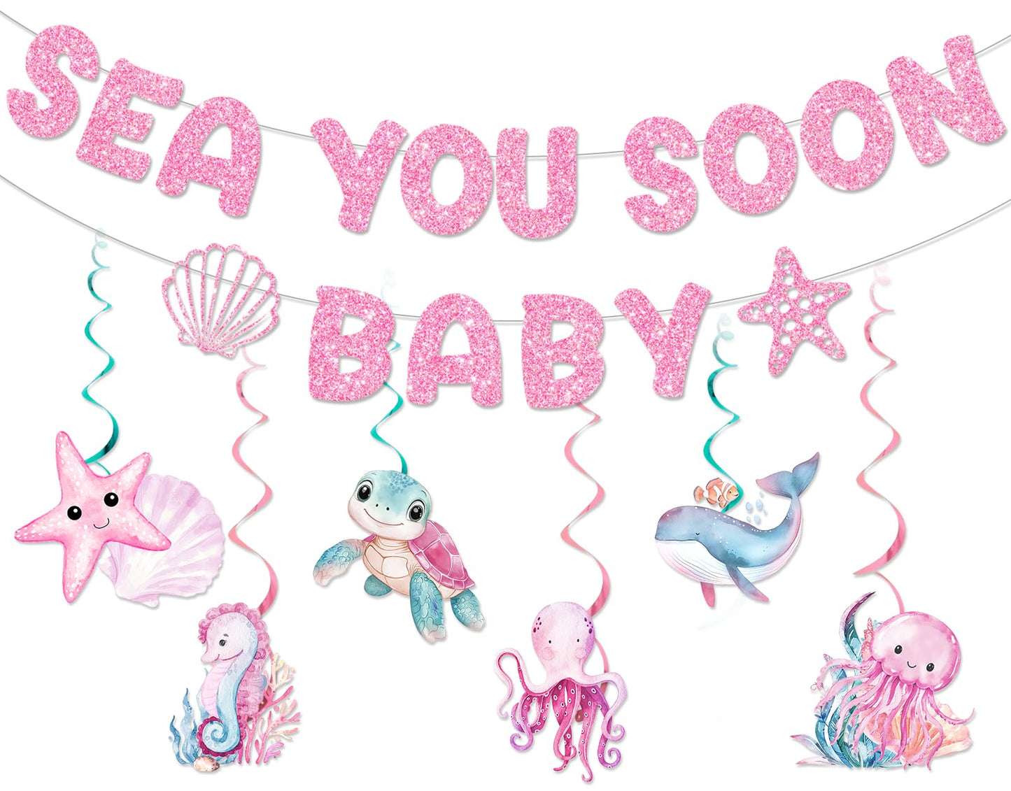 Sea You Soon Baby Shower Decorations: Under The Sea Baby Shower Decorations Ocean Baby Banner Girl Pink