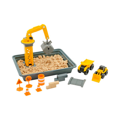 CAT Dig N’ Build Dirt Playset - 12 oz Moldable Dirt Compound, Working Crane, 2 Little Machines Vehicles, Construction Molds & Easy-Cleanup Tray