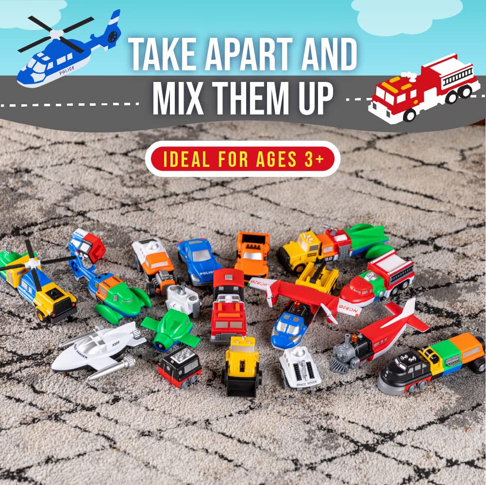 POPULAR PLAYTHINGS Magnetic Vehicles for Toddlers 1-3, Mix or Match Car Toys, 21 Piece Gift for Kids - Vehicles Orange