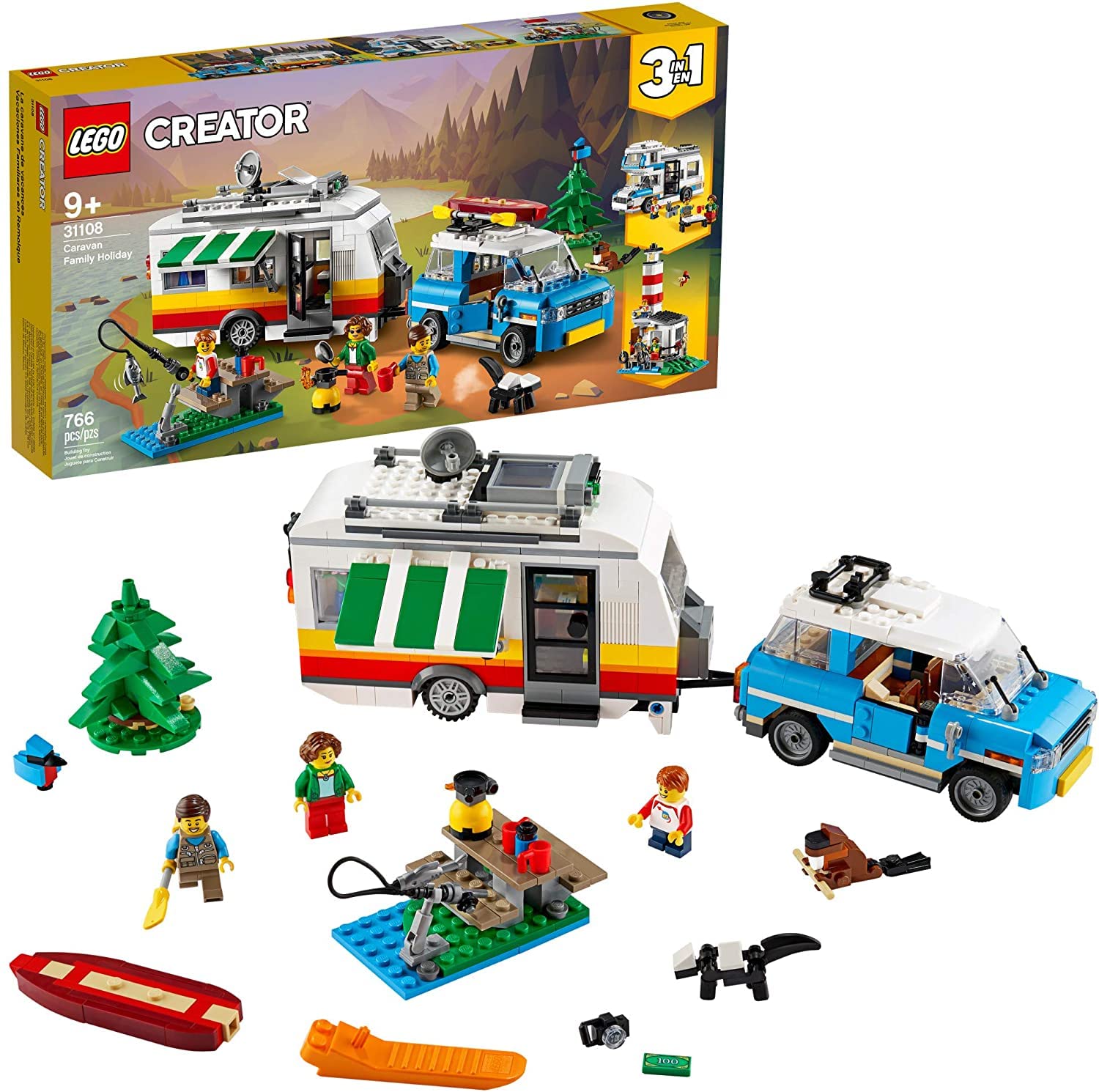 LEGO Creator 3in1 Caravan Family Holiday 31108 Vacation Toy Building Kit for Kids Who Love Creative Play and Camping Adventure Playsets with Cute