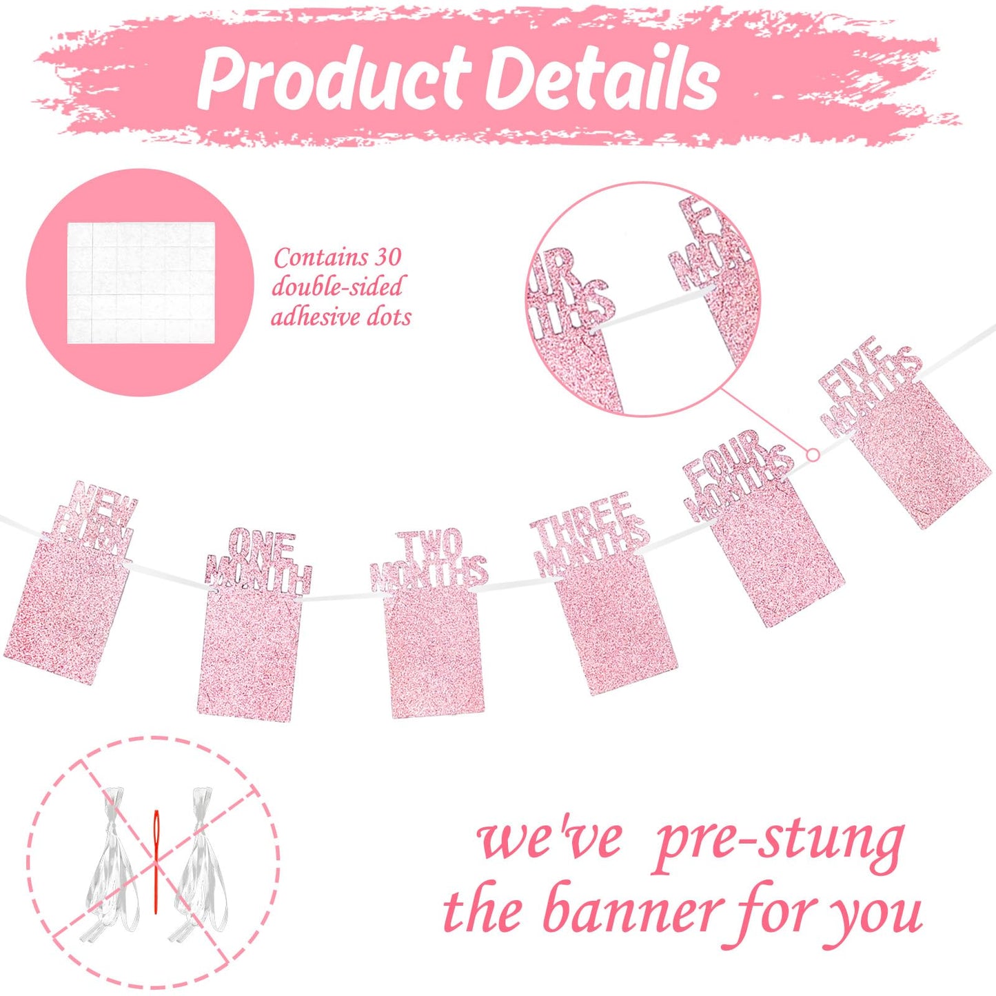 Whaline 1st Birthday Baby Photo Banner for Newborn to 12 Months, Monthly Milestone Photograph Bunting Garland, First Birthday Celebration Decoration