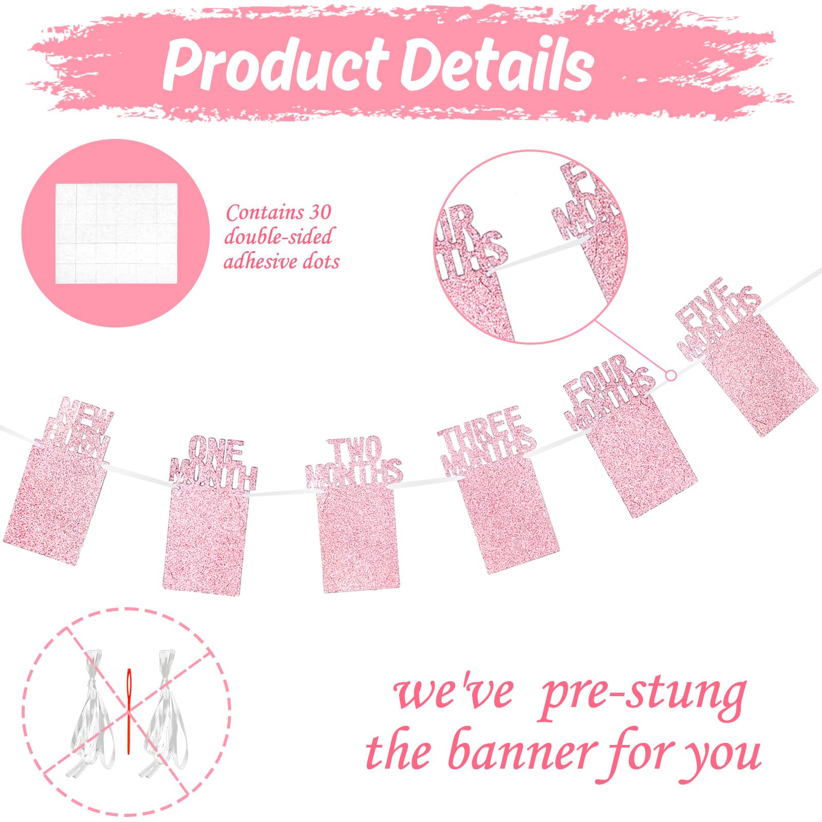 Whaline 1st Birthday Baby Photo Banner for Newborn to 12 Months, Monthly Milestone Photograph Bunting Garland, First Birthday Celebration Decoration