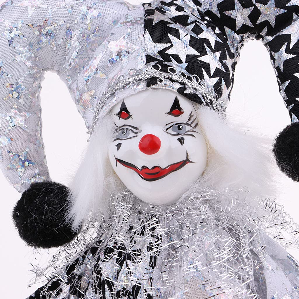 lahomia 9 Inch Porcelain Smiling Clown Doll Wearing Classic Outfits, Funny Harlequin Doll, Circus Props, Halloween Decor - 5