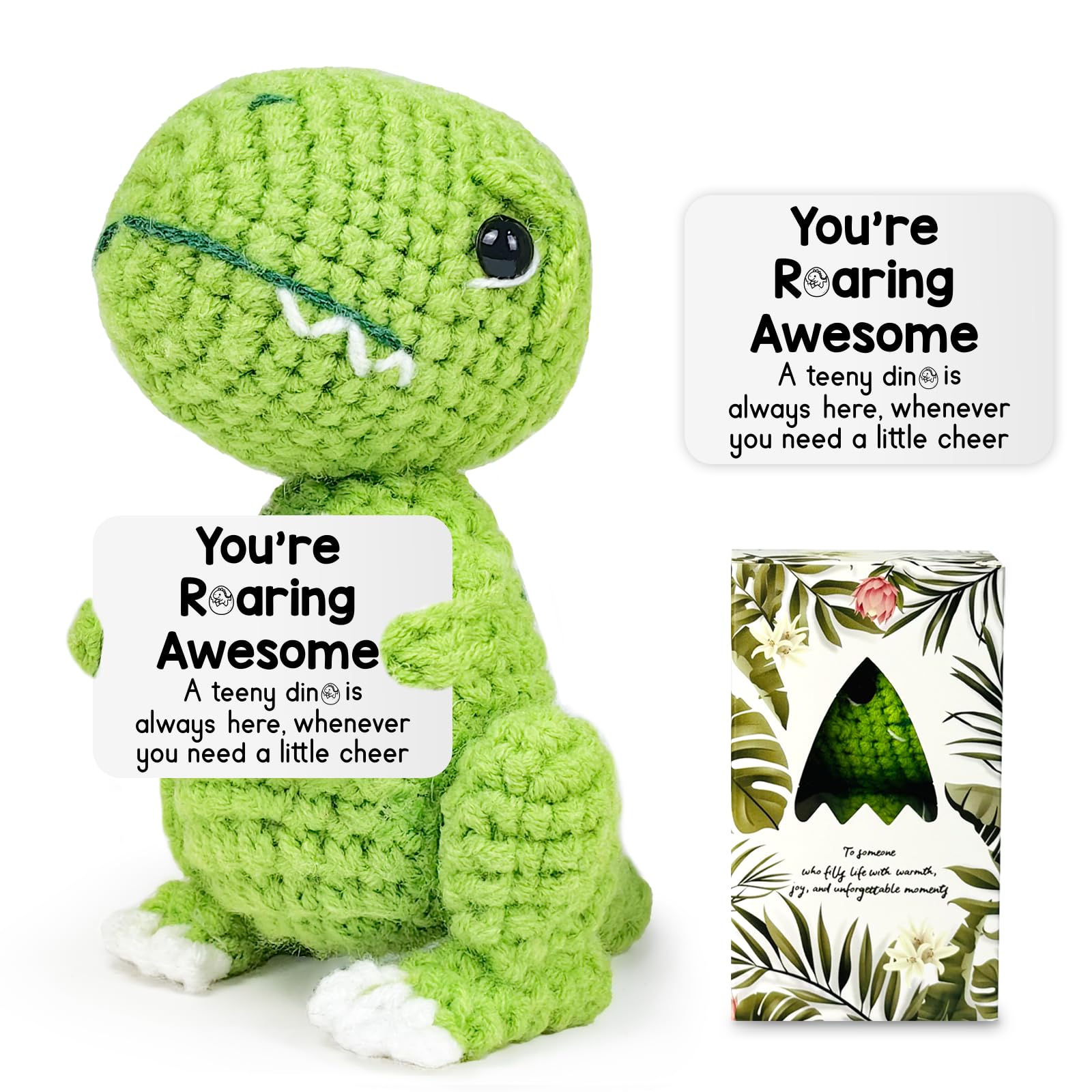 Inspirational Crochet Cheerful Dinosaur - Handmade Cute Reminder Emotional Support Funny Gift for Women Student College Coworkers Birthday Graduation