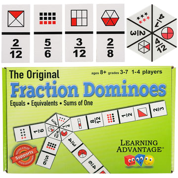LEARNING ADVANTAGE The Original Fraction Dominoes | Homeschool Learning Fraction Game | 45 Dominoes | Math Manipulative for Kids | Teach Equivalents