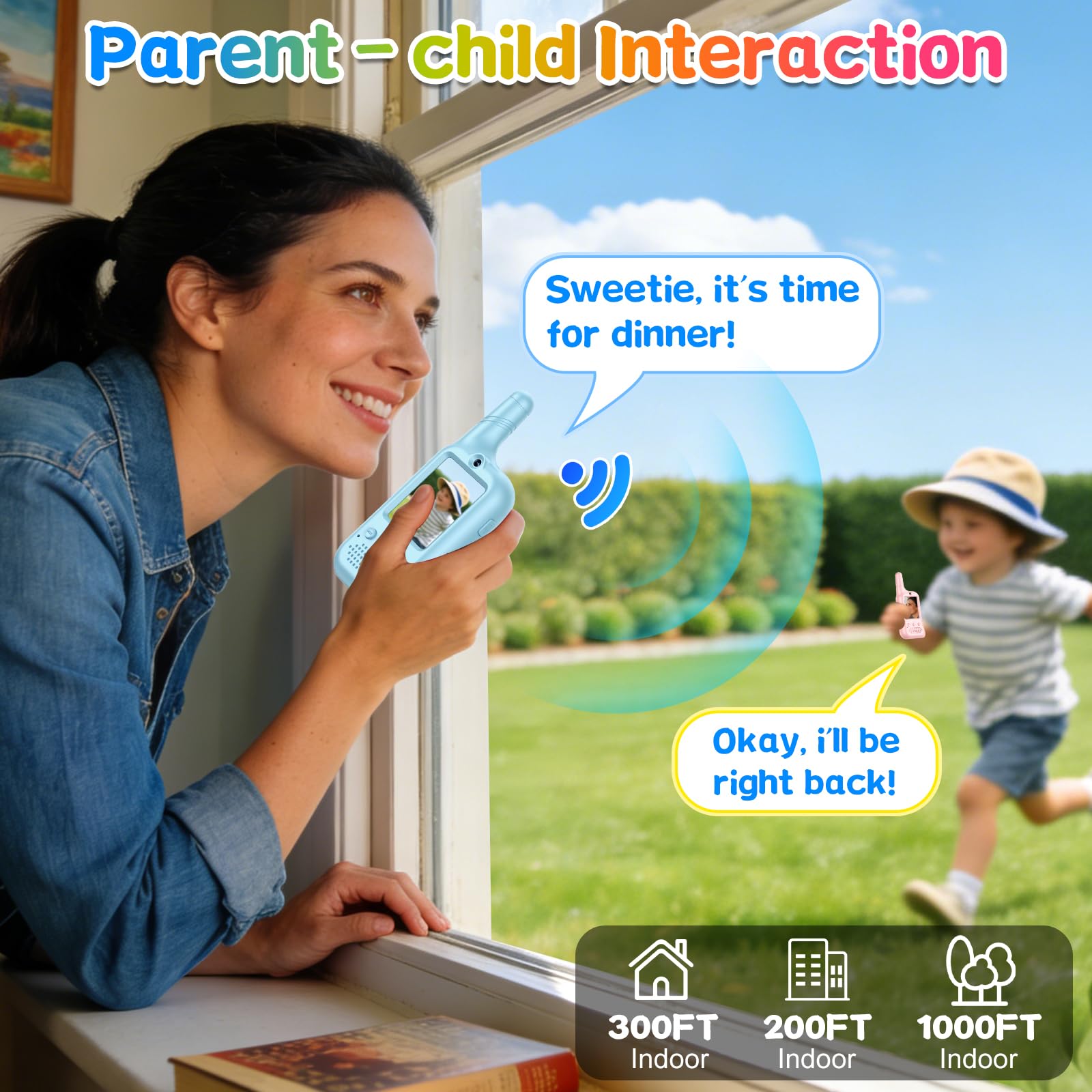 Video Walkie Talkies for Kids - Rechargeable Kids Walkie Talkies 2 Pack with Voice Changer & Cartoon Avatar, 1000 ft Range, Fun Toys for Outdoor