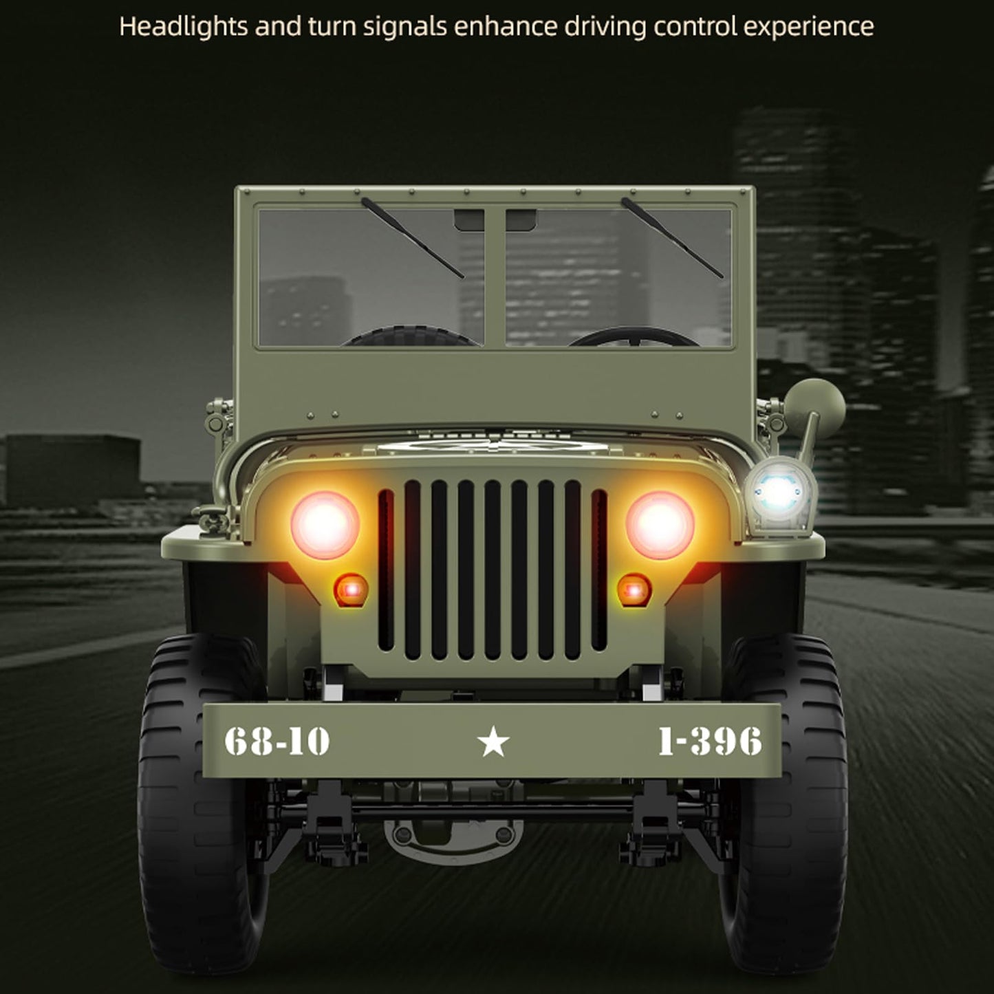 Hylukon RC Crawler, 1:10 Scales Upgraded Willys Military Jeep with Linked Lights Winch & Canvas Cover, 2.4Ghz 4WD Off Road RC Car, All Terrain