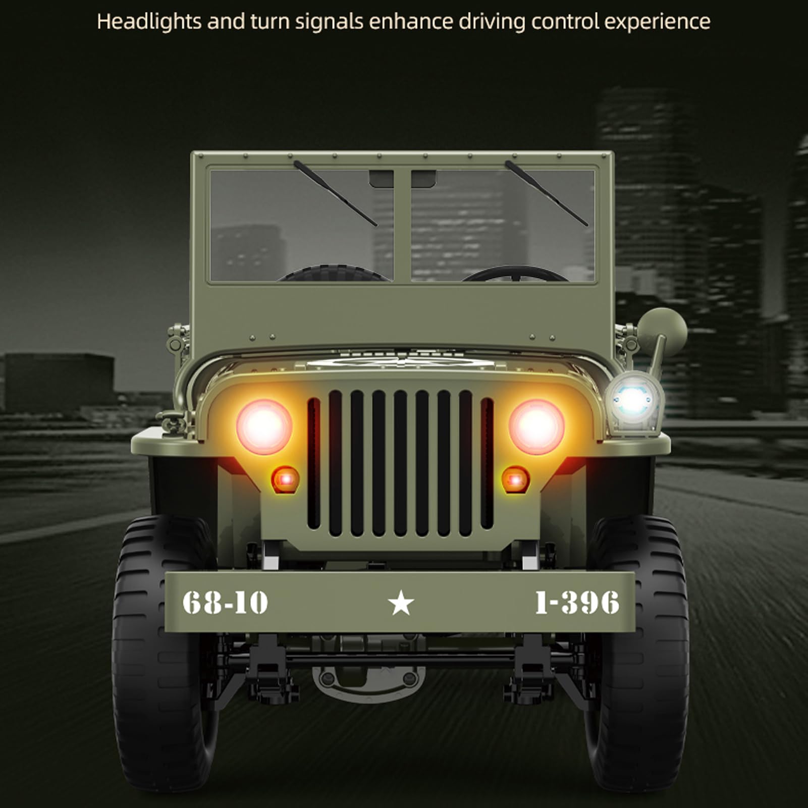 Hylukon RC Crawler, 1:10 Scales Upgraded Willys Military Jeep with Linked Lights Winch & Canvas Cover, 2.4Ghz 4WD Off Road RC Car, All Terrain
