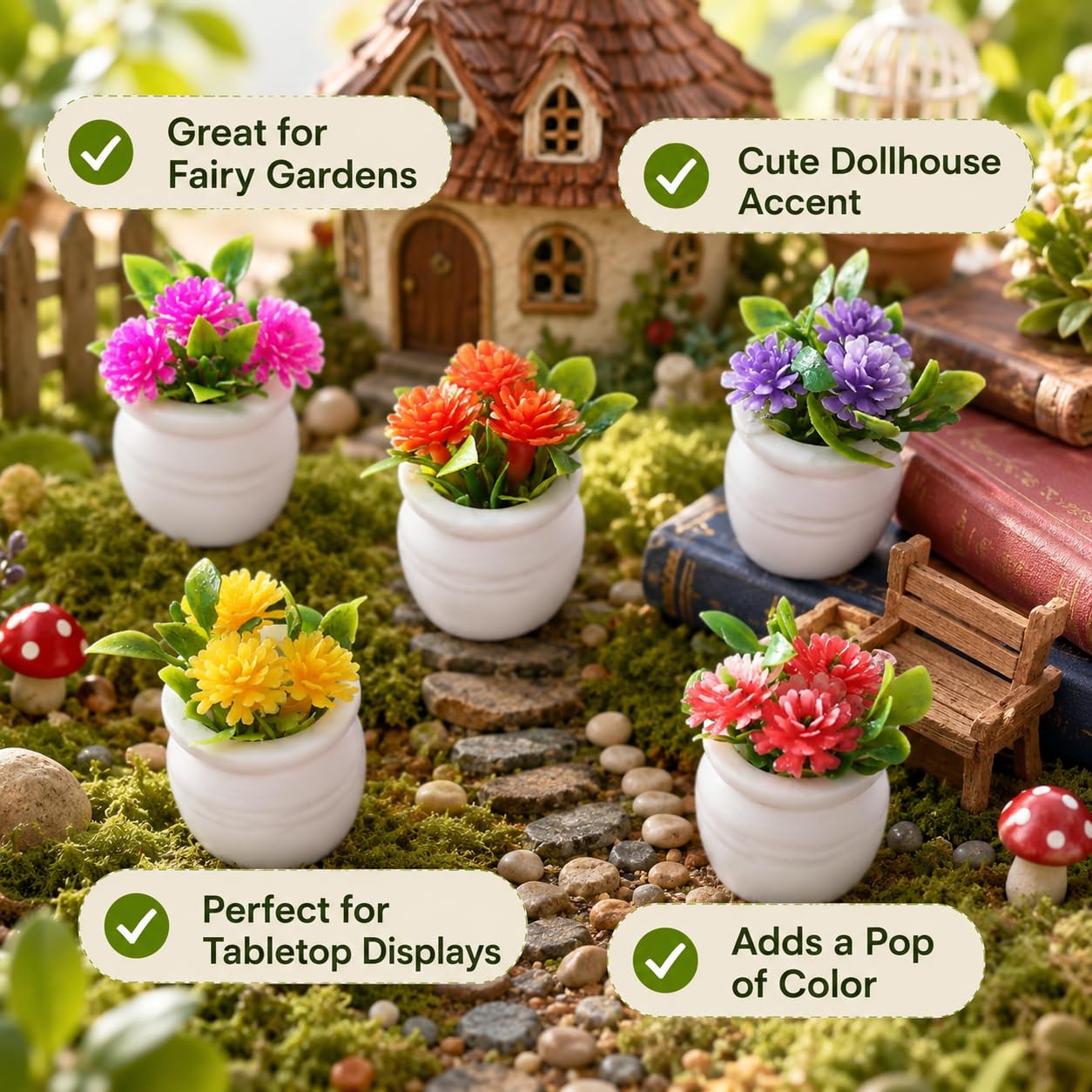 5Pcs Miniature Dollhouse Flowers, Artificial Potted Plants, Fairy Garden Decor for Home, Office, Wedding Centerpiece Decoration