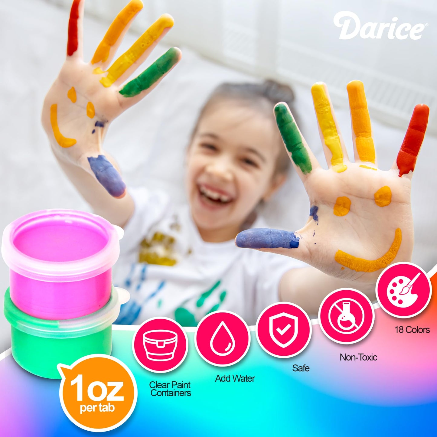 Darice Washable Finger Paint for Kids - Non-Toxic Kids Paint with 18 Vibrant Colors 1 oz Each - Water-Based Mess Free Crafts Art Supplies For Toddlers