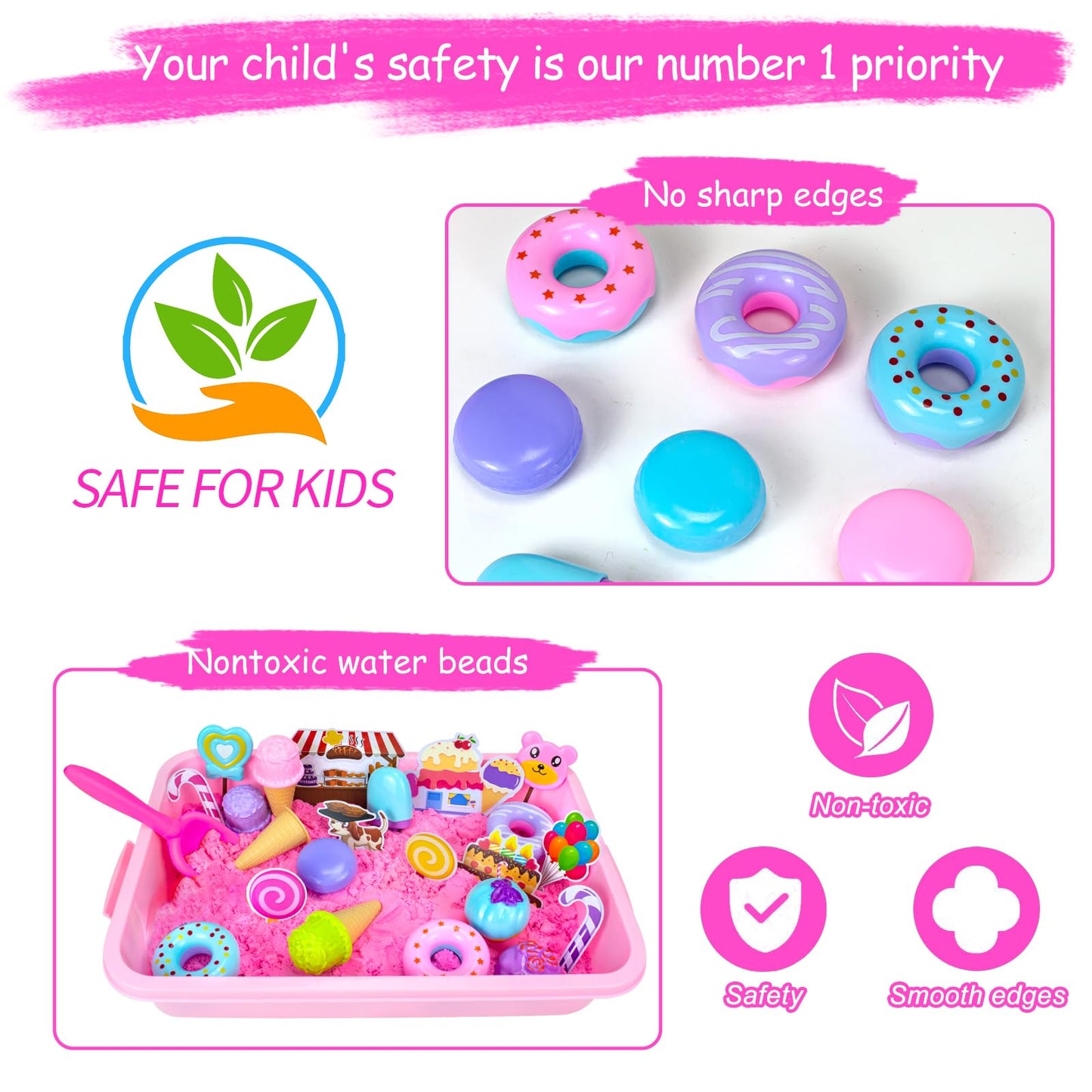 Bloolilies Sensory Bin, Ice Cream Sand Box Set with Magic Sand, Ice Cream Toys Molds and Cleaning Tools Sandbox with Lid Play Sand Art Kits for Kids