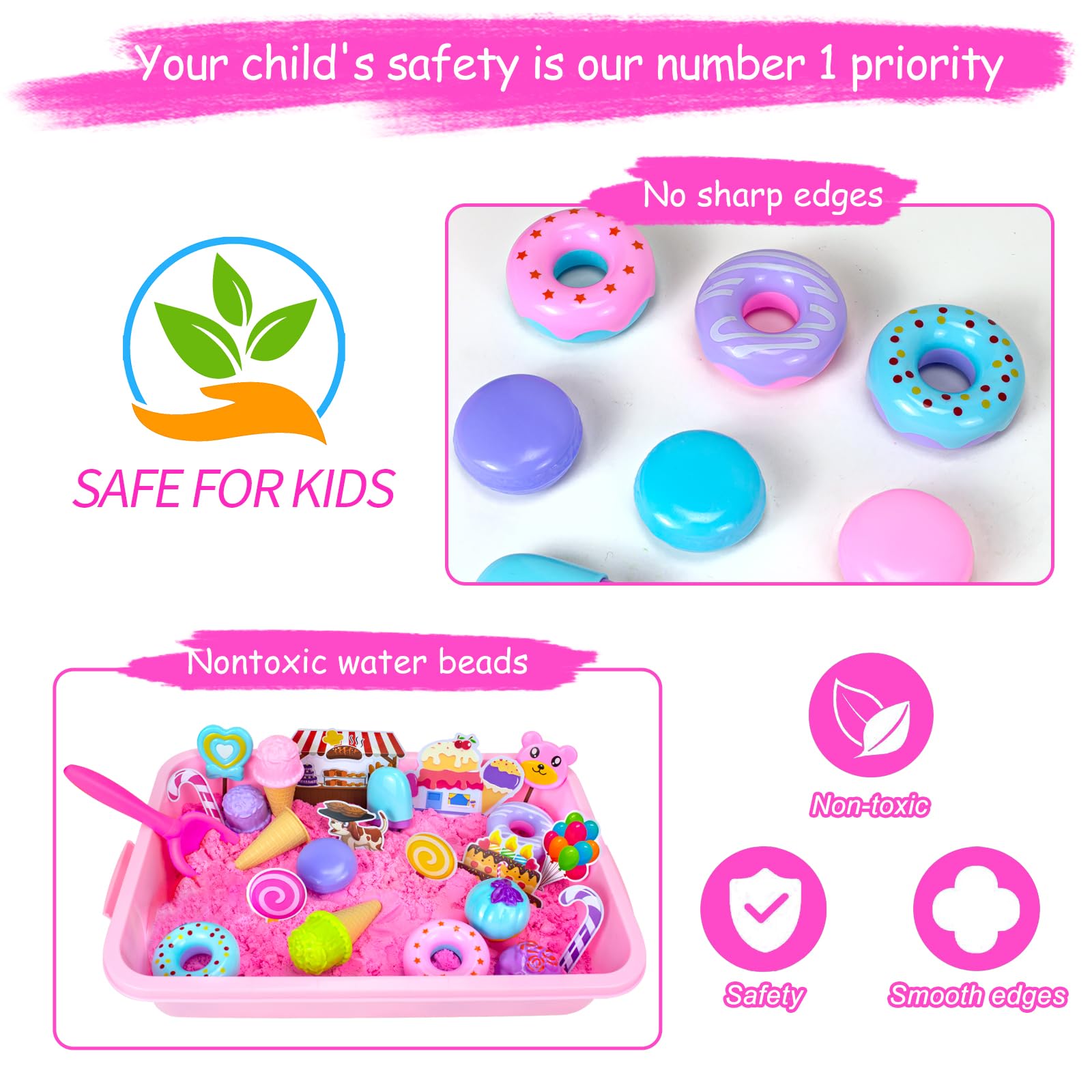 Bloolilies Sensory Bin, Ice Cream Sand Box Set with Magic Sand, Ice Cream Toys Molds and Cleaning Tools Sandbox with Lid Play Sand Art Kits for Kids