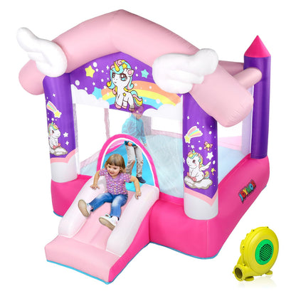 JOYMOR Pink Inflatable Bounce House with Slide, Unicorn Theme Princess, for Girls Outdoor and Indoor Use, Pink Bounce House for Kids 3-6 (Blower