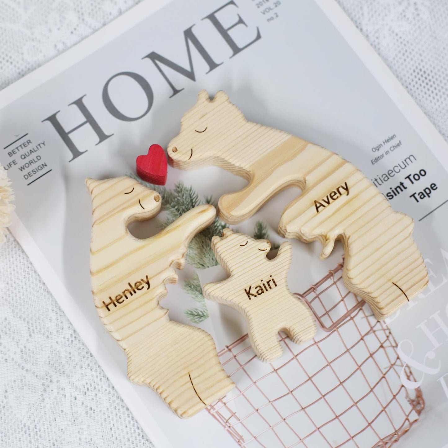 Personalized Wooden Polar Bear Puzzle with 2-7 Family Name, Custom Family Bear Puzzle Gifts for Home Decor, Customized Name Gift for Wooden