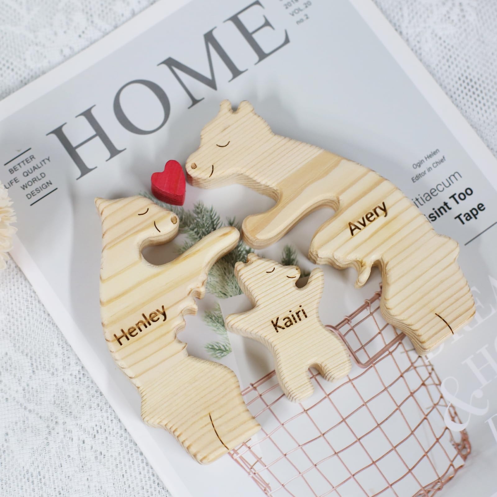 Personalized Wooden Polar Bear Puzzle with 2-7 Family Name, Custom Family Bear Puzzle Gifts for Home Decor, Customized Name Gift for Wooden