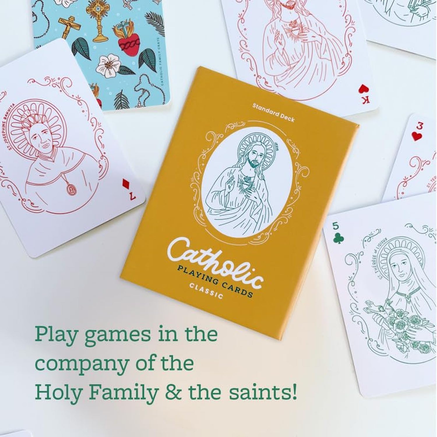 Catholic Playing Cards - 54 Card Deck with Magnetic Box - Holy Spirit, Holy Family & Saints Portraits - Catholic Gifts for Kids & Family