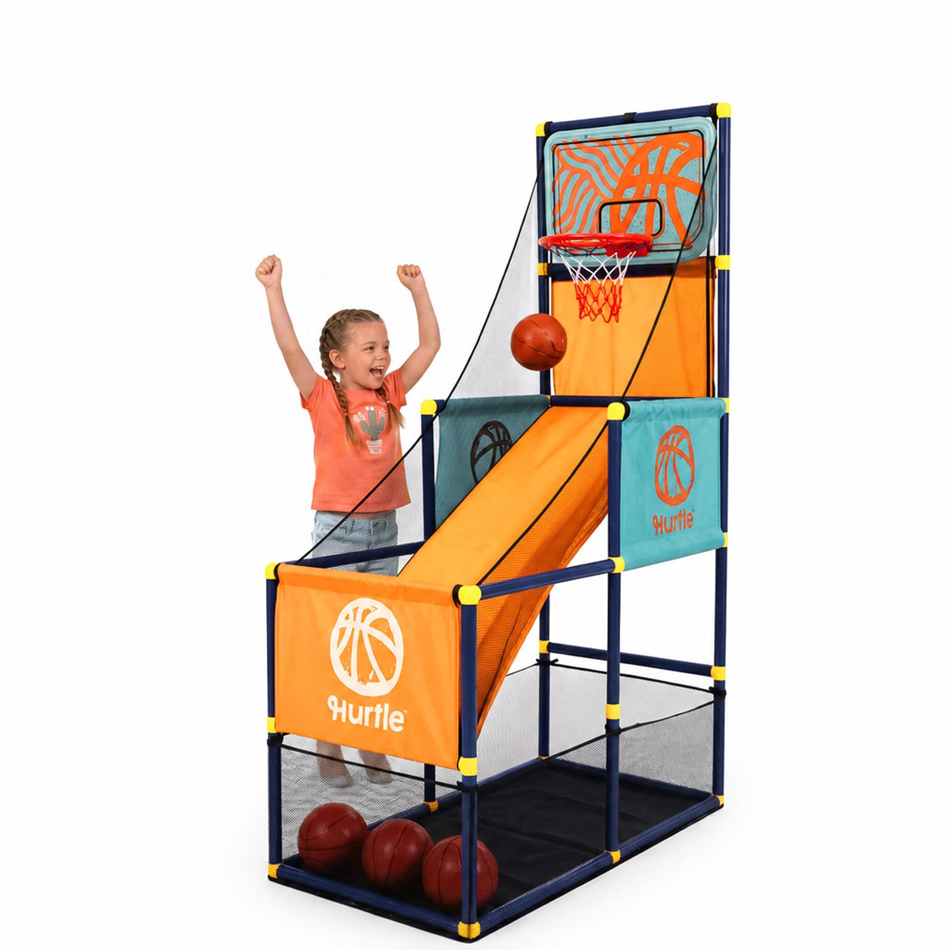Kids Arcade Style Basketball Game Indoor Hoop Set, Easy Assembly Basketball Hoop with Stable Base, Includes Mini Balls and Pump, Indoor Outdoor