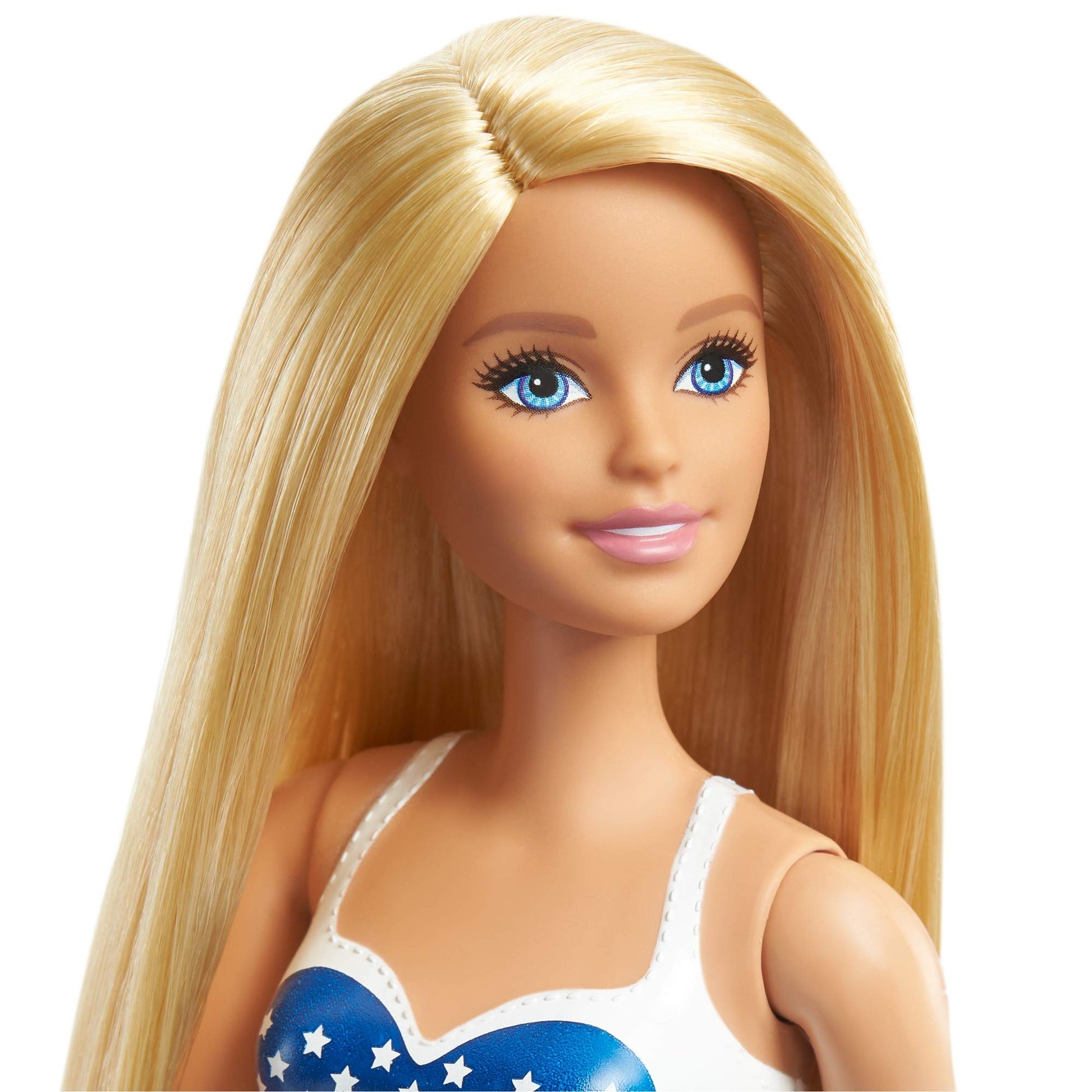 Barbie GPB17 Beach Blonde Doll One-Piece Swimsuit with American Flag Inspired Design for Children Toy