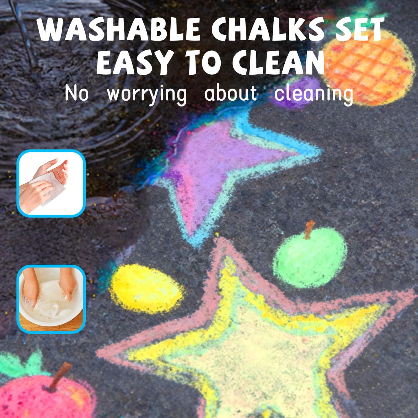VEESA Sidewalk Chalk for Kids, Bucket Pack (46 Count + 2 Chalk Holders)