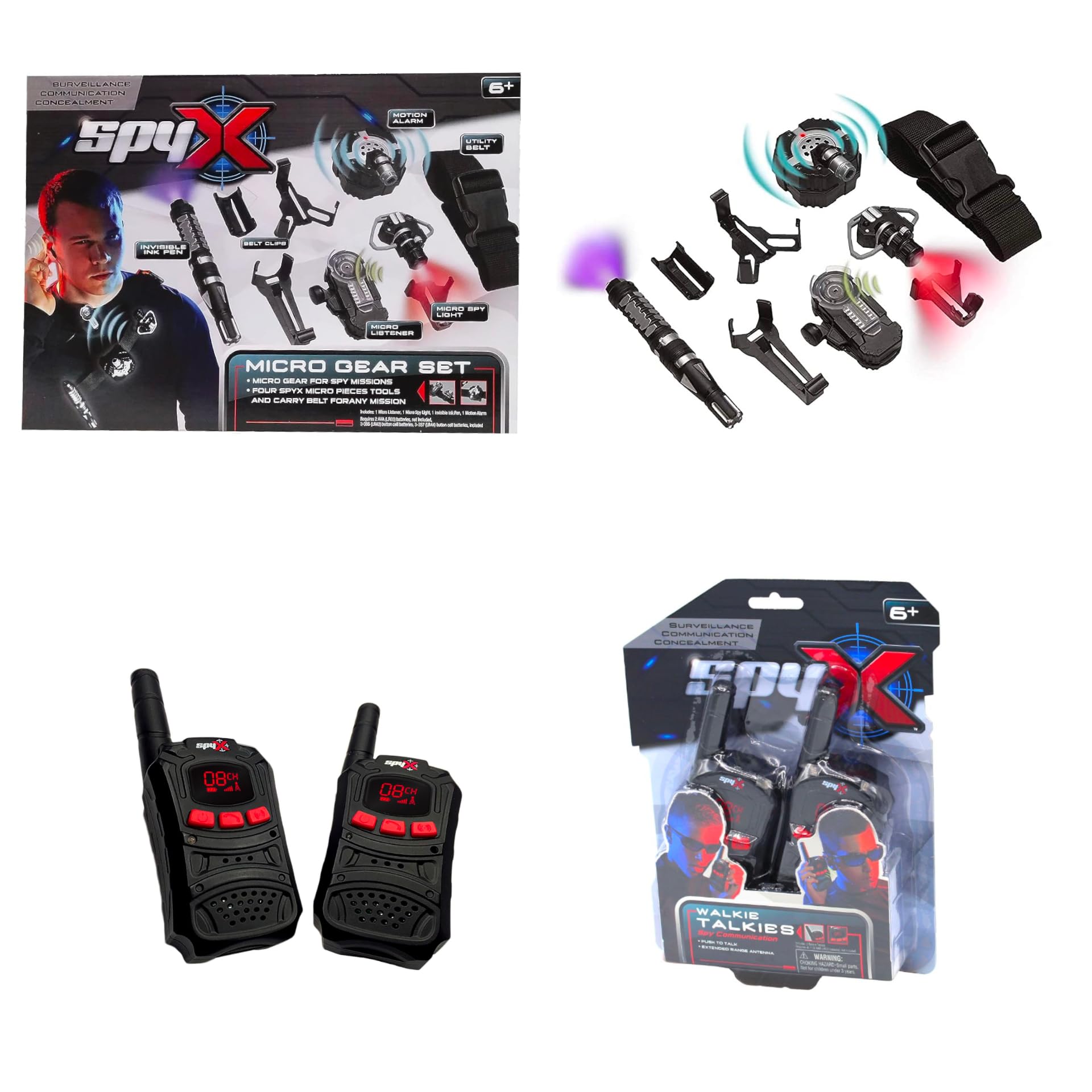 MUKIKIM SpyX/Micro Gear Set + Walkie Talkies - 4 Must-Have Spy Tools Attached to an Adjustable Belt + 2 Player Buddy Play Walkie Talkies! Jr Spy Fan
