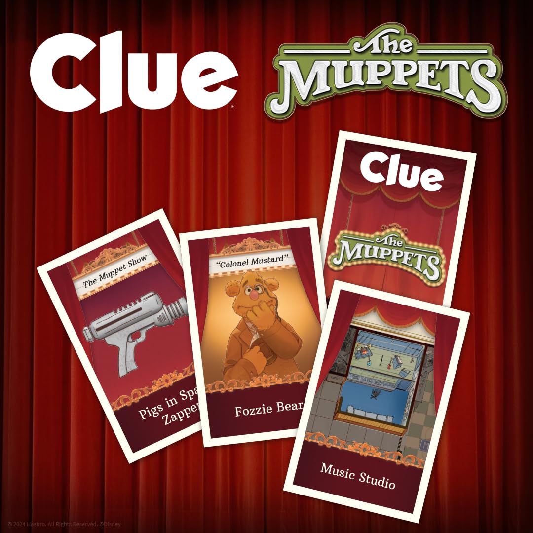 CLUE: The Muppets, Classic Board Game, Solve The Mystery in The Muppet Theater with Kermit, Fozzie, & More, Discover Who, Where, and What Weapon was