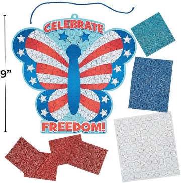 Fun Express USA Patriotic Butterfly Glitter Mosaic Craft Kit - Makes 12 - Fourth of July Crafts for Kids