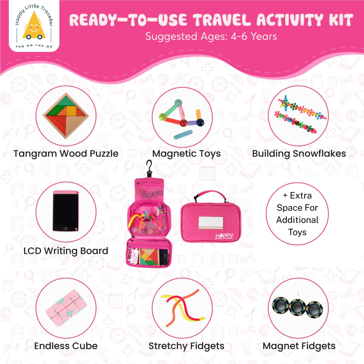 Travel Essentials for Kids - All-in-One Hanging Bag with Kid Toys, Road Trip Activities for Kids, Sensory Toys & Travel Games for Airplane Trips, Car