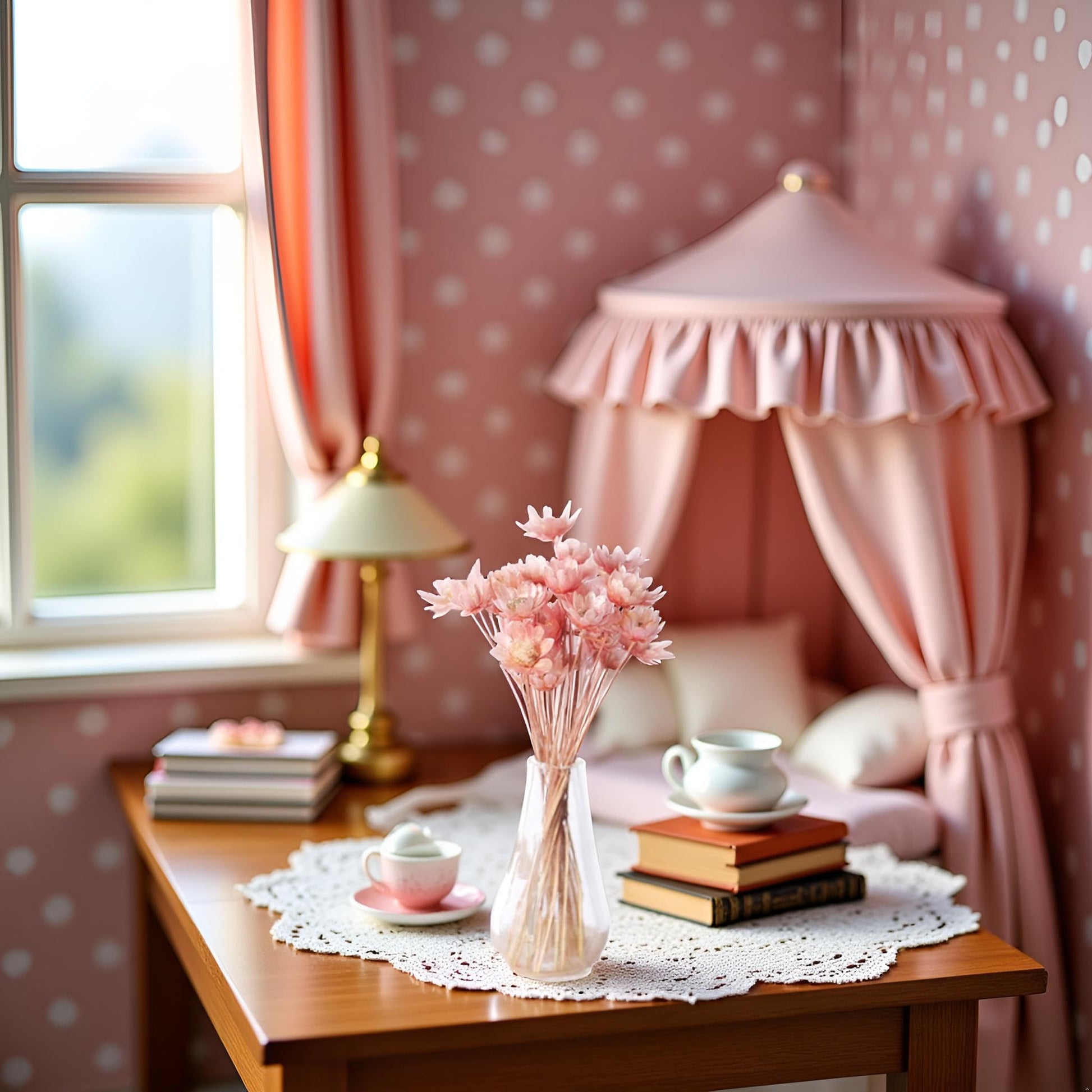 Pink Mini Flower Vase, 1/12 Scale Miniature Dollhouse Accessories Decor, Doll House Mini Flower Bowl Elegant Decoration for Mini Scene Excellent