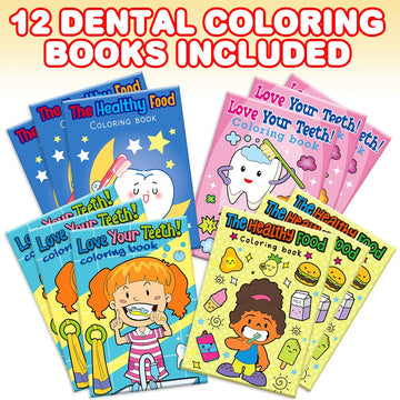 ArtCreativity Dental Coloring Book Kit for Kids - Includes 12 Mini Coloring Books and 12 Boxes of 4 Crayons Each - Fun Birthday Party Favors, Party